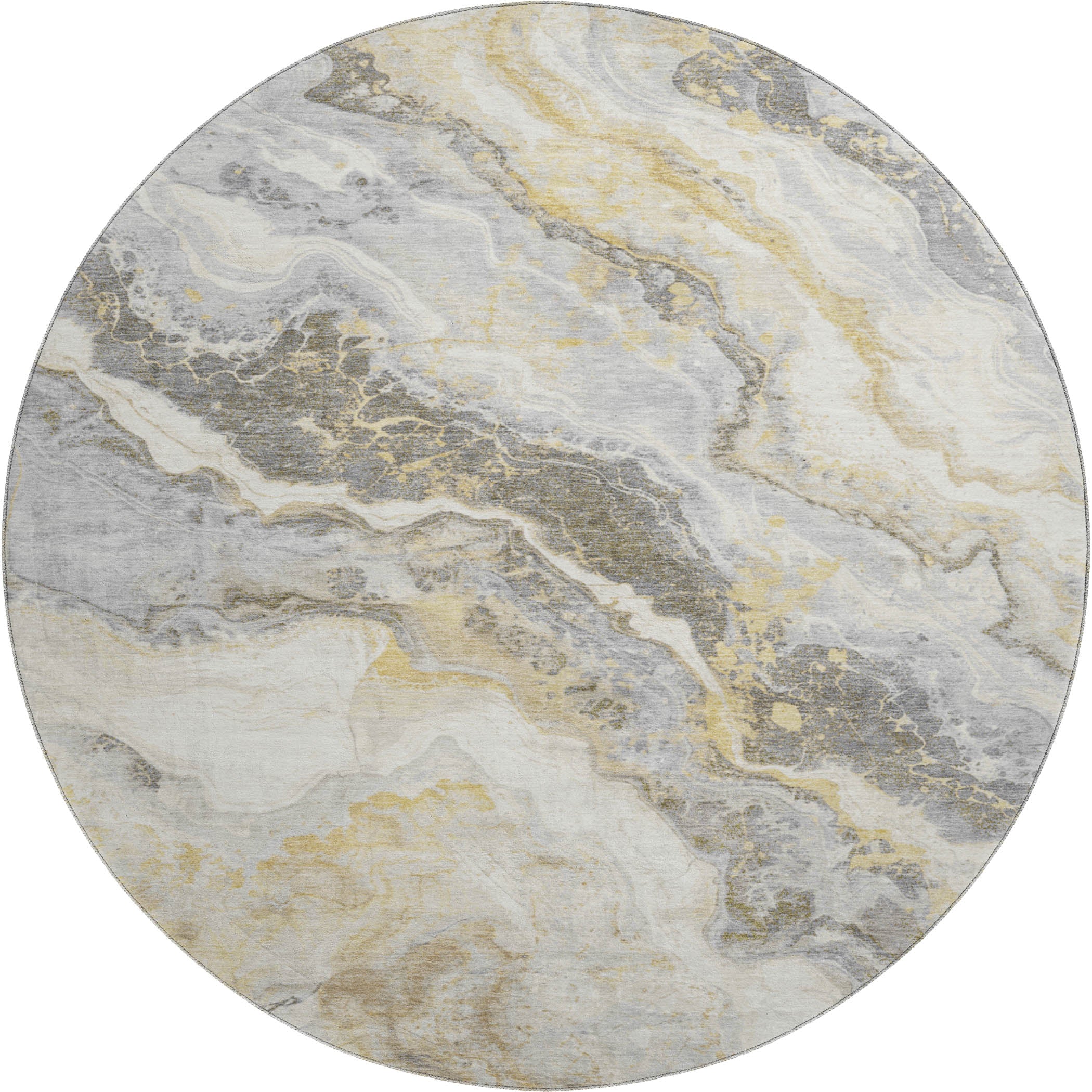 Reykjavik Machine Washable Transitional Gold Rug 8' x 8' #shape_Round