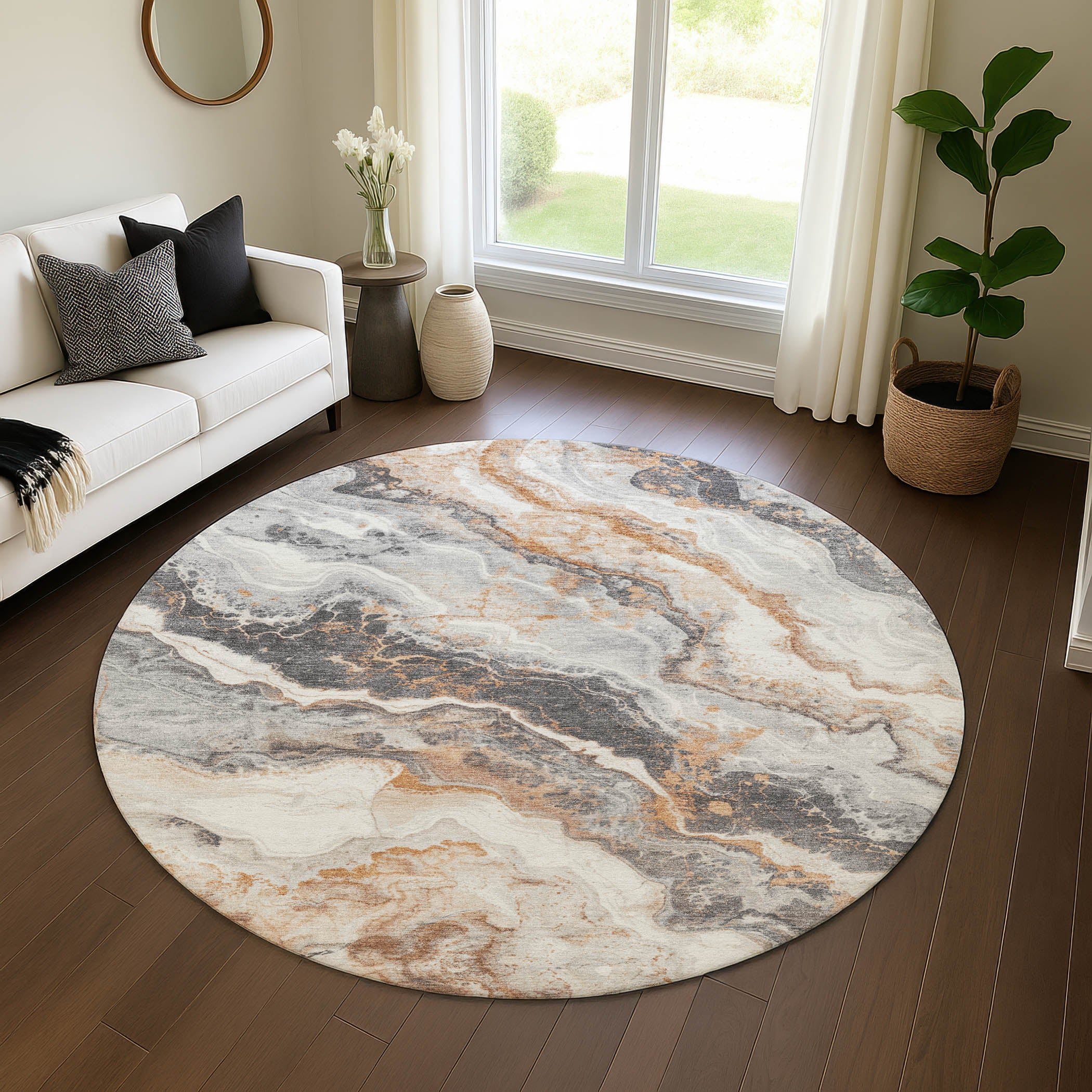Reykjavik Machine Washable Transitional Silver Gray Rug 8' x 8' #shape_Round