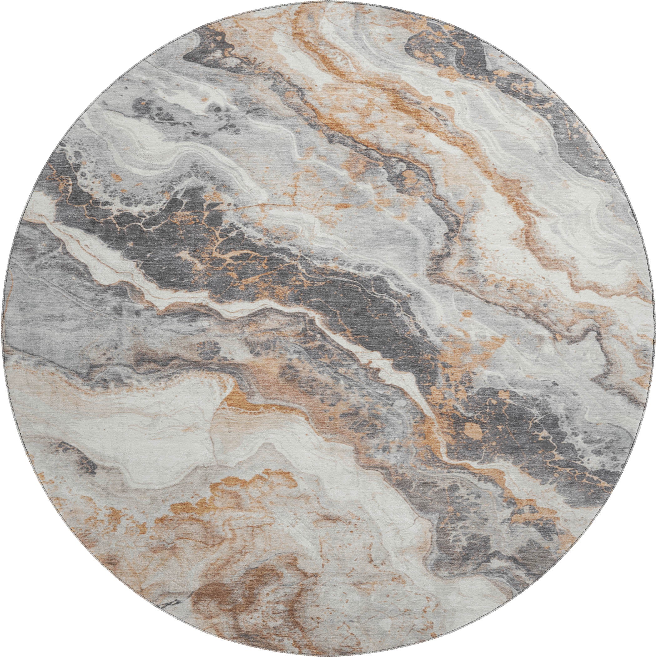 Reykjavik Machine Washable Transitional Silver Gray Rug 8' x 8' #shape_Round
