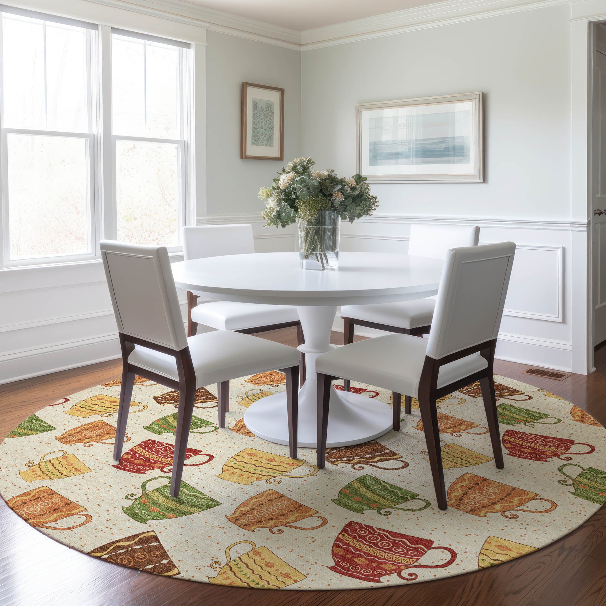 Cartagena Machine Washable Kitchen Multi Ivory Rug 8' x 8' #shape_Round