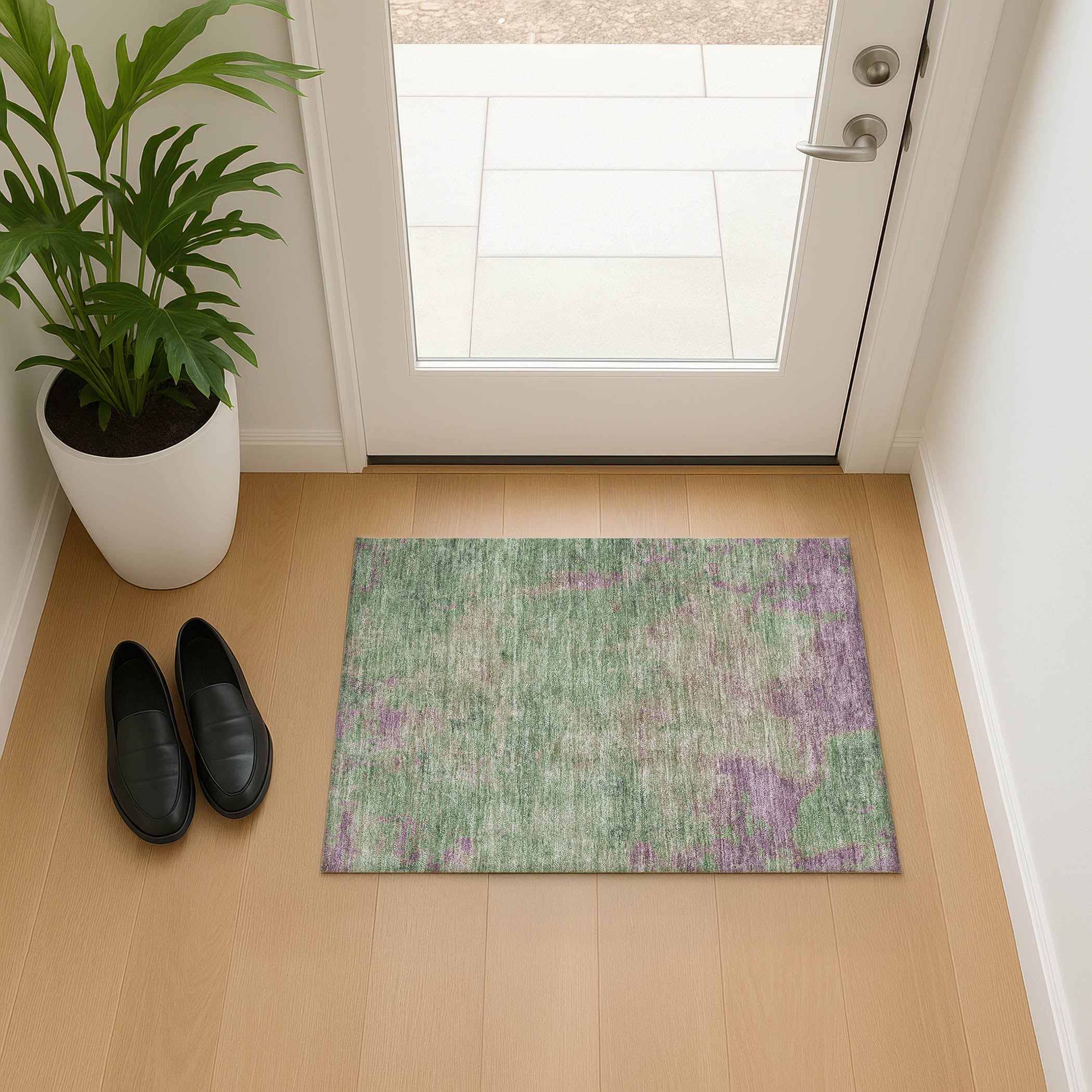 Seoul Machine Washable Transitional Aloe Green Rug 1'8" x 2'6" #shape_Rectangle
