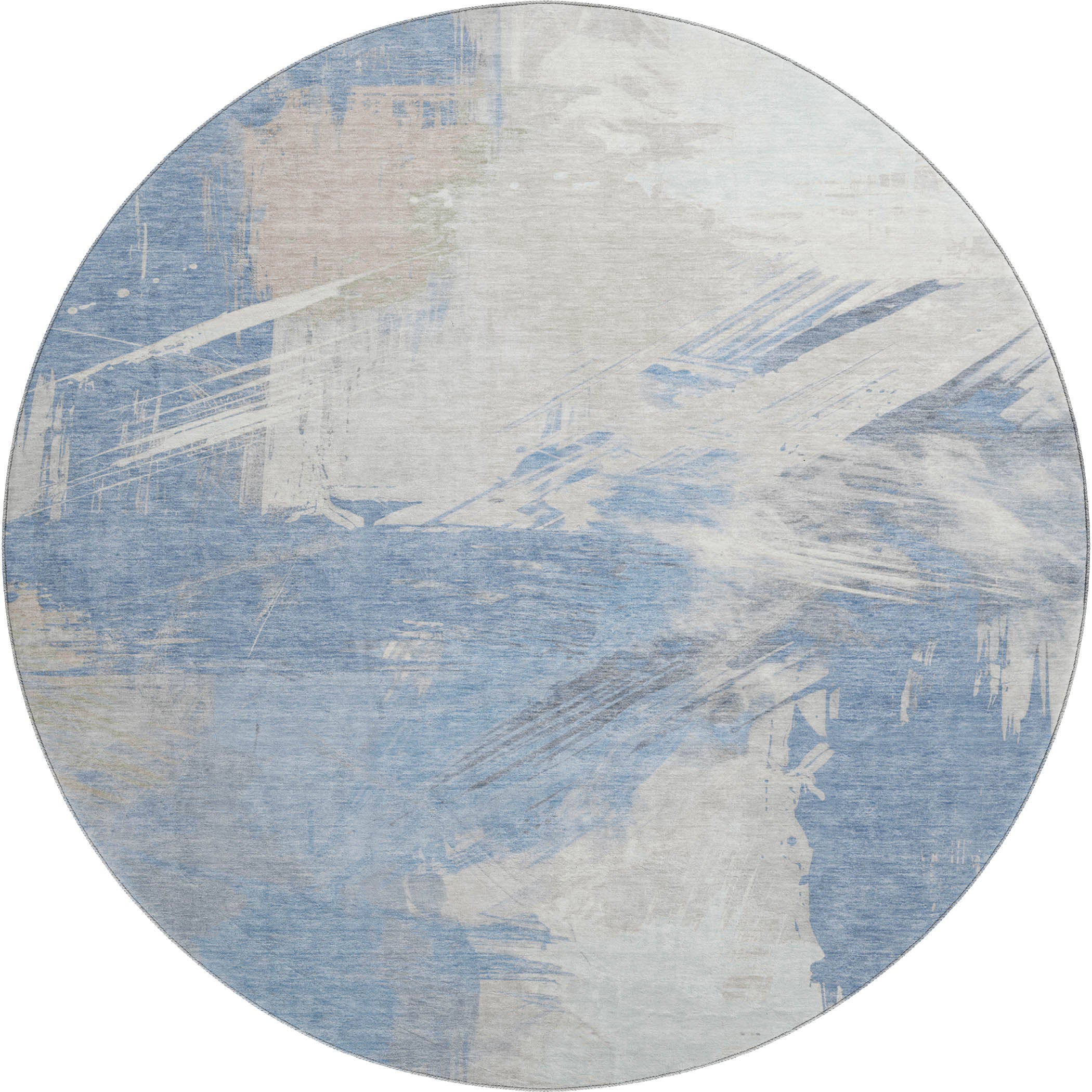 Antigua Machine Washable Transitional Denim Blue Rug 8' x 8' #shape_Round