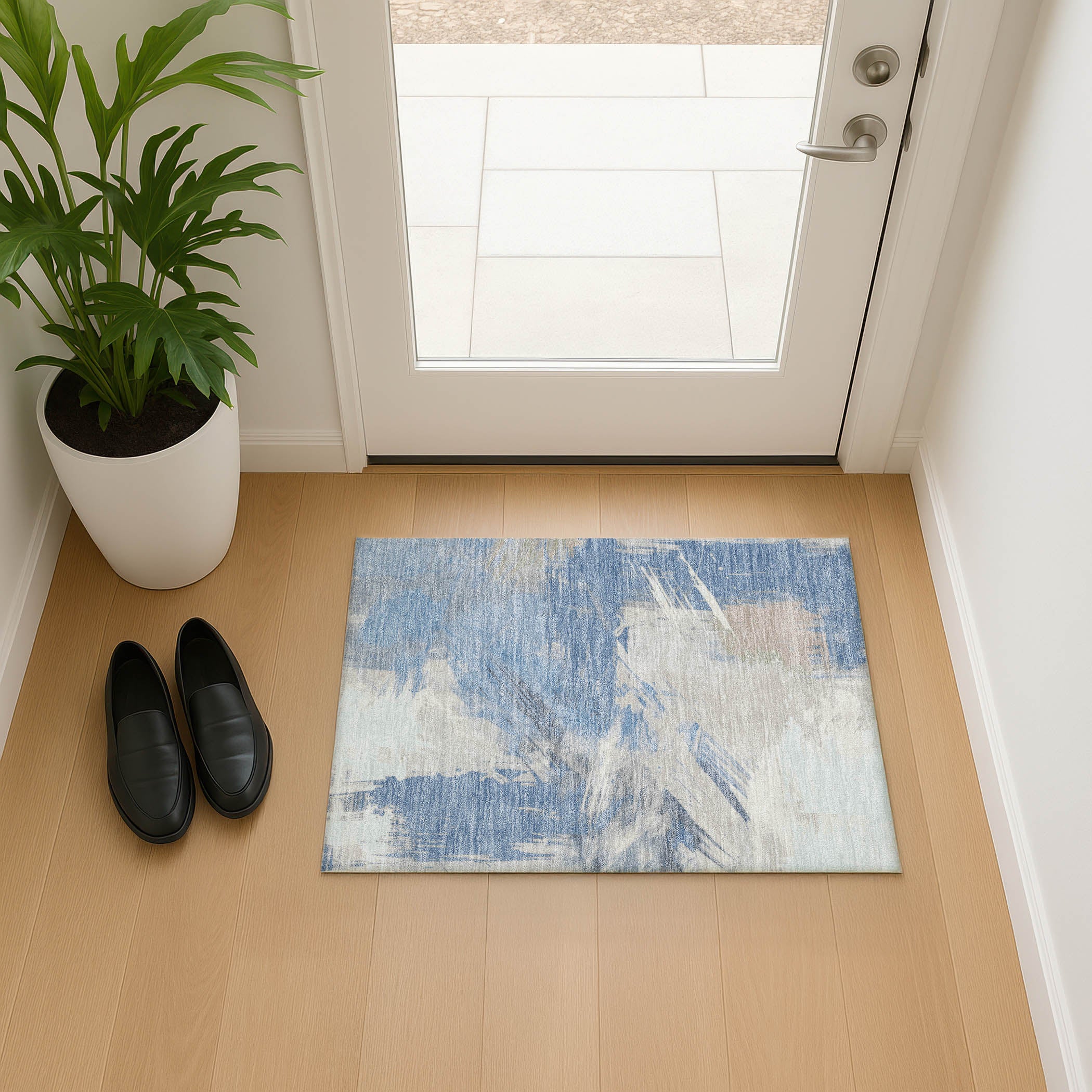 Antigua Machine Washable Transitional Denim Blue Rug 1'8" x 2'6" #shape_Rectangle