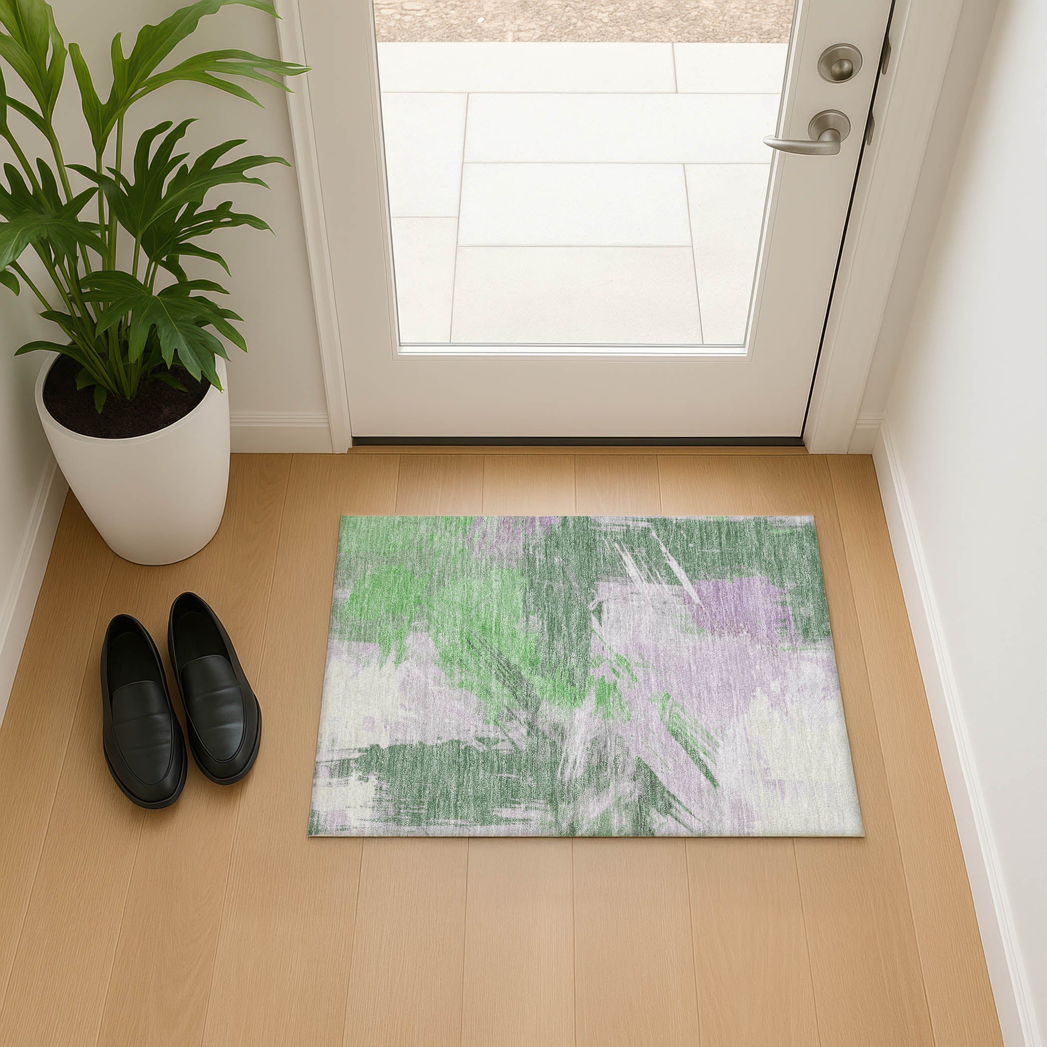 Antigua Machine Washable Transitional Green Rug 1'8" x 2'6" #shape_Rectangle