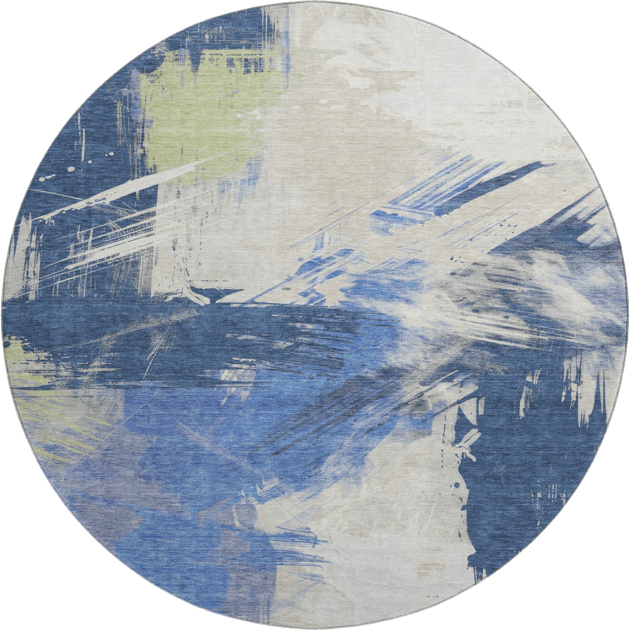 Antigua Machine Washable Transitional Navy Blue Rug 8' x 8' #shape_Round
