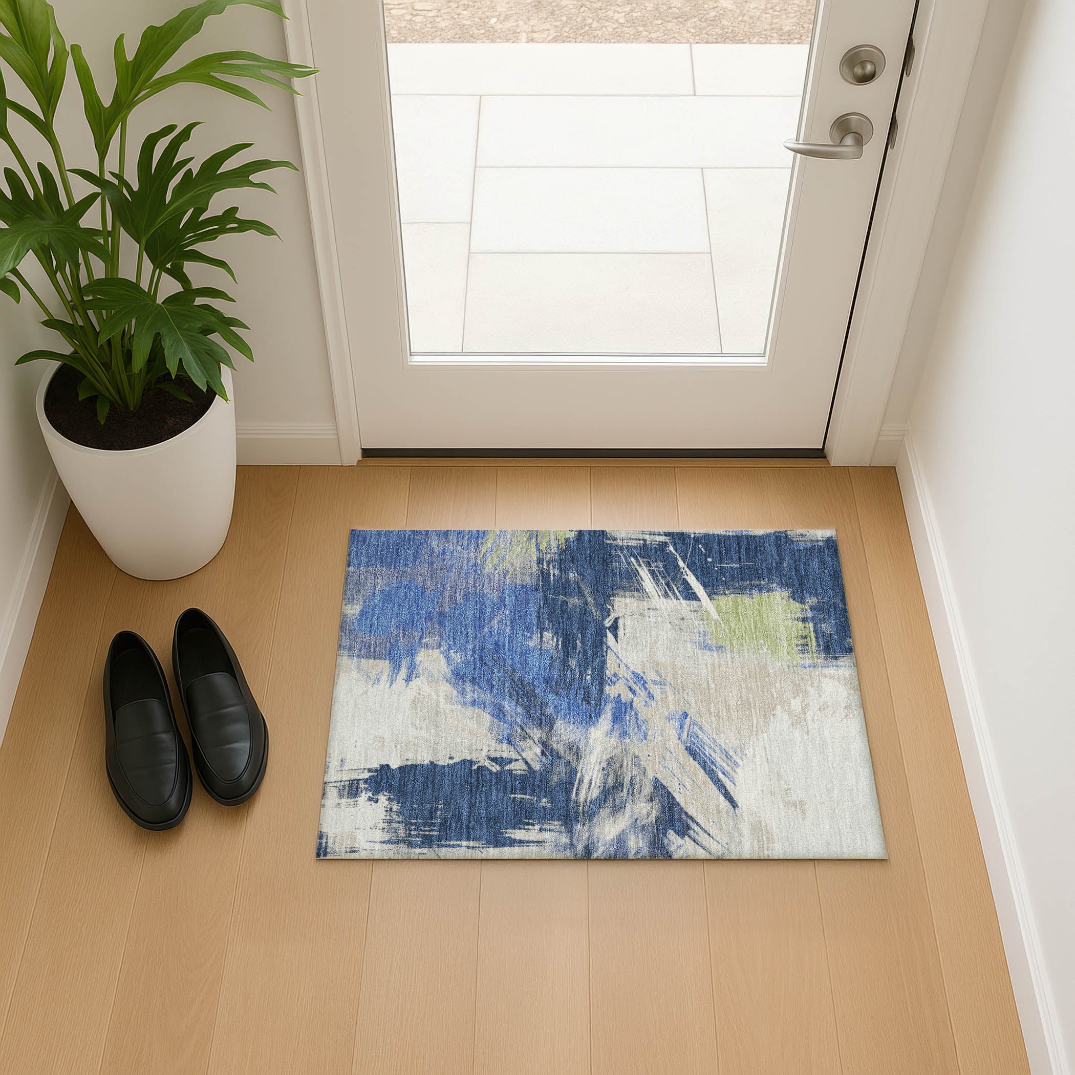 Antigua Machine Washable Transitional Navy Blue Rug 1'8" x 2'6" #shape_Rectangle