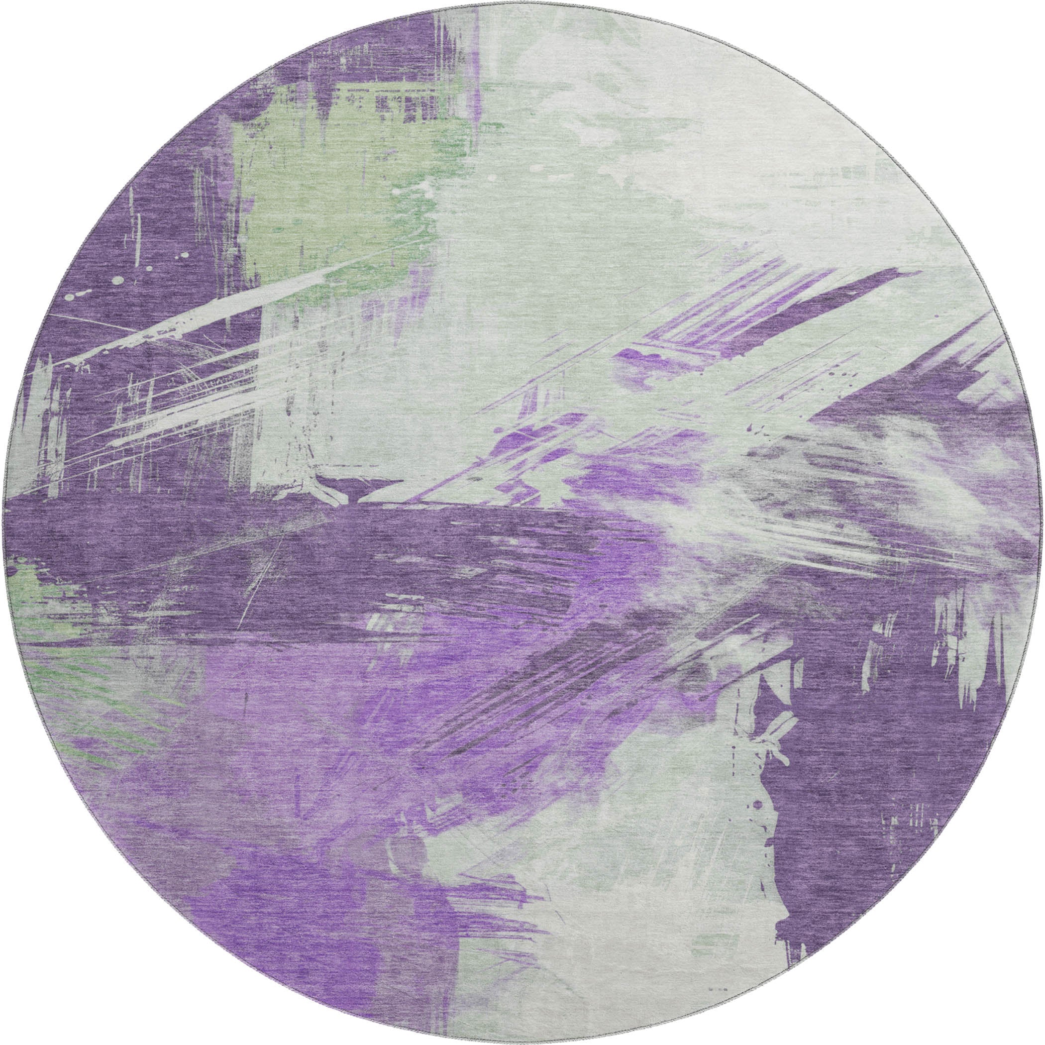 Antigua Machine Washable Transitional Purple Rug 8' x 8' #shape_Round