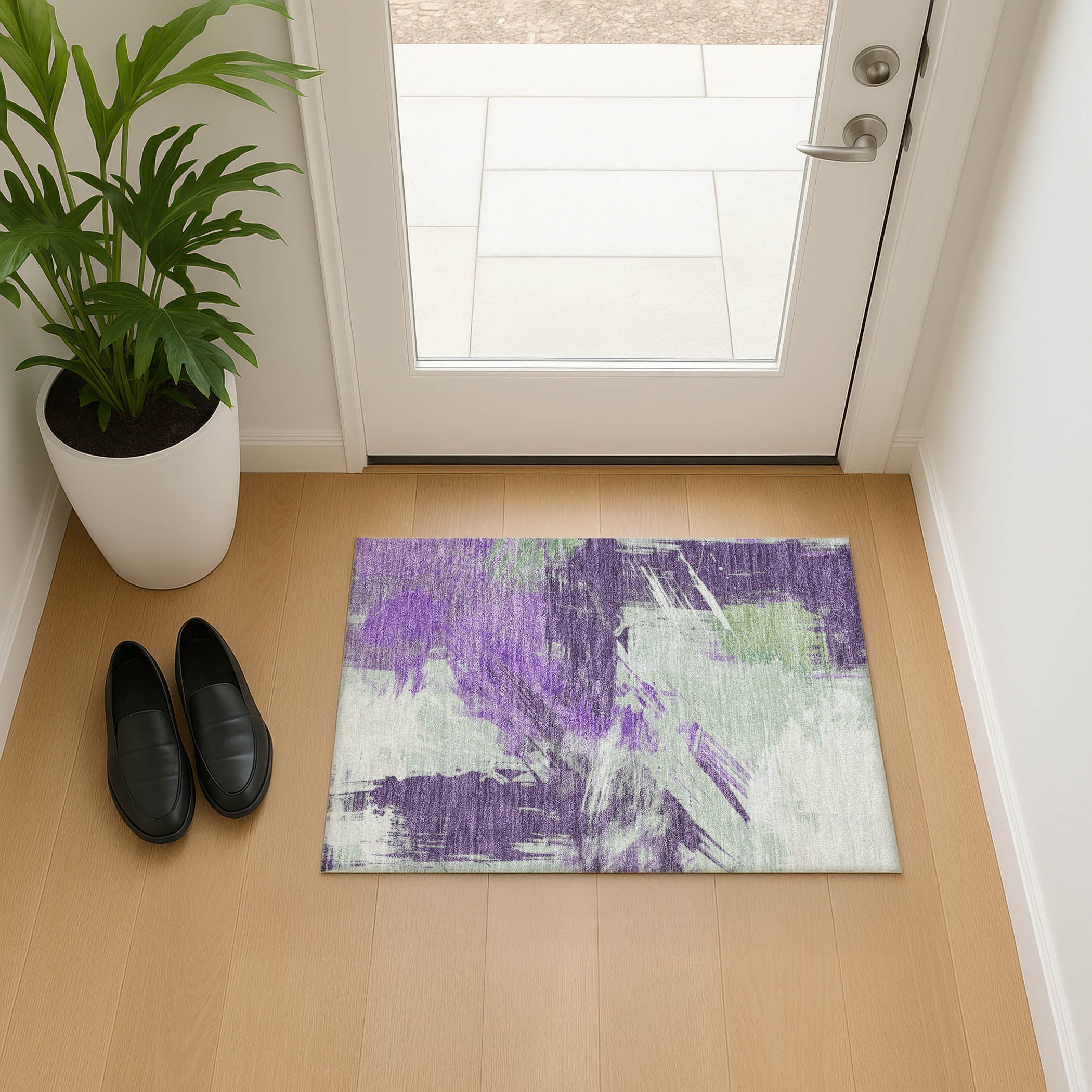 Antigua Machine Washable Transitional Purple Rug 1'8" x 2'6" #shape_Rectangle