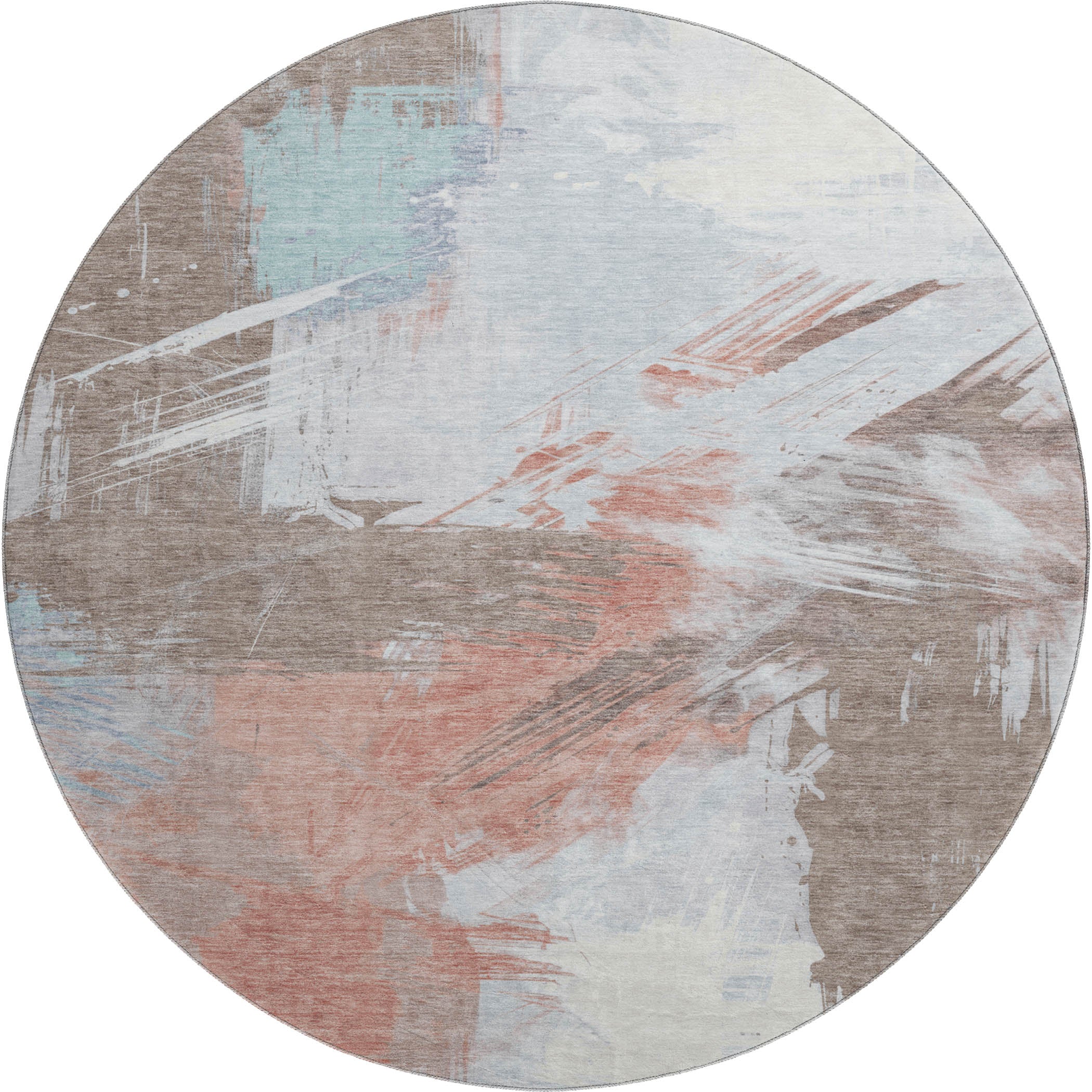 Antigua Machine Washable Transitional Taupe Brown Rug 8' x 8' #shape_Round