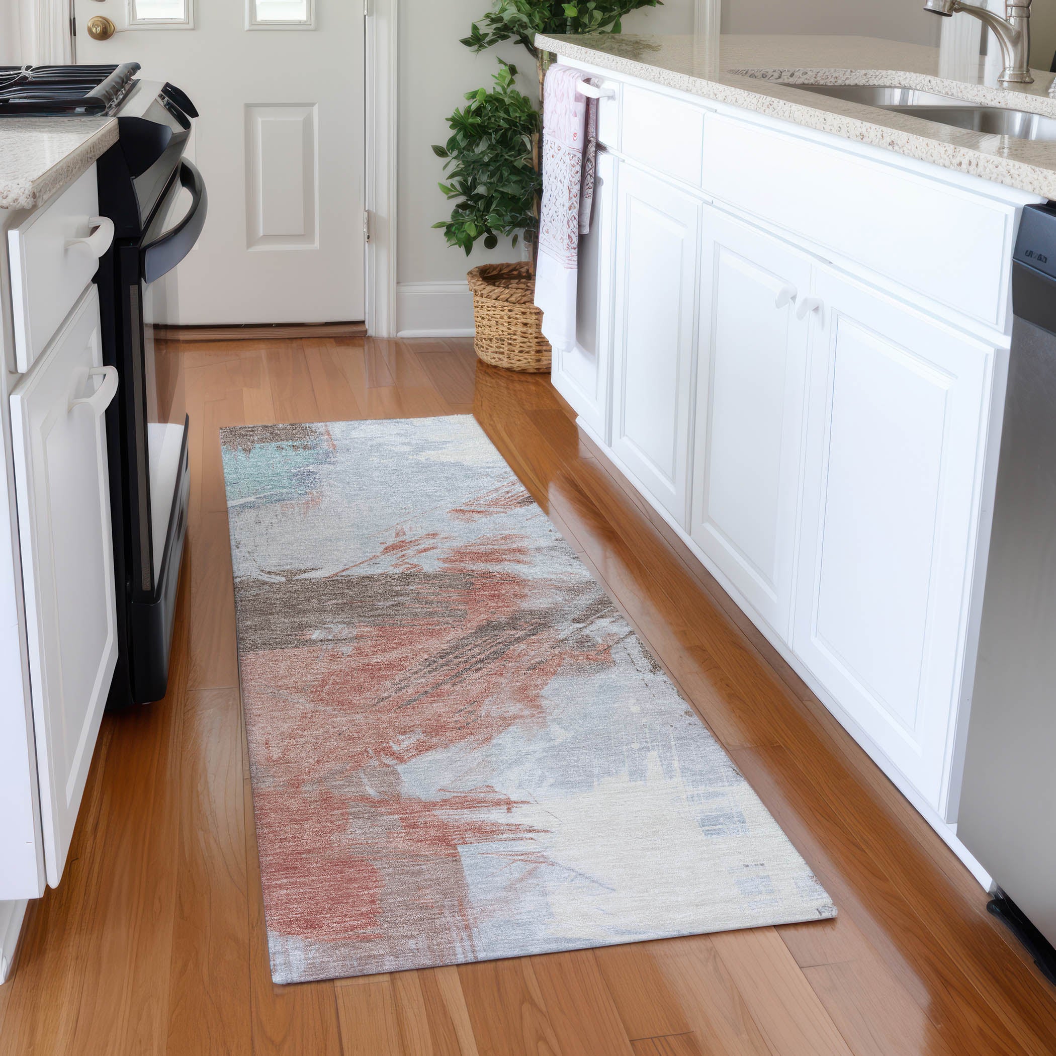 Antigua Machine Washable Transitional Taupe Brown Rug 2'3" x 7'6" #shape_Runner