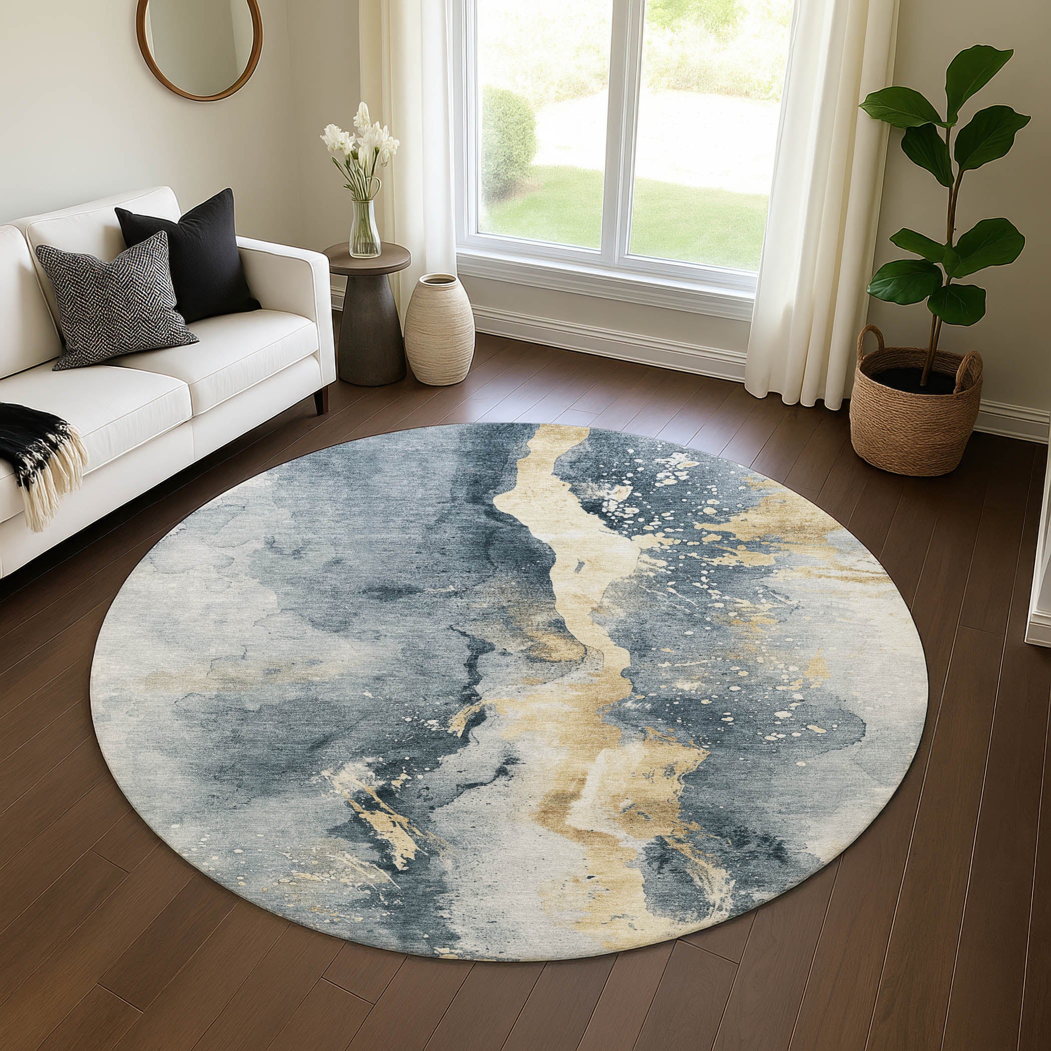 Reykjavik Machine Washable Transitional Graphite Gray Rug 8' x 8' #shape_Round