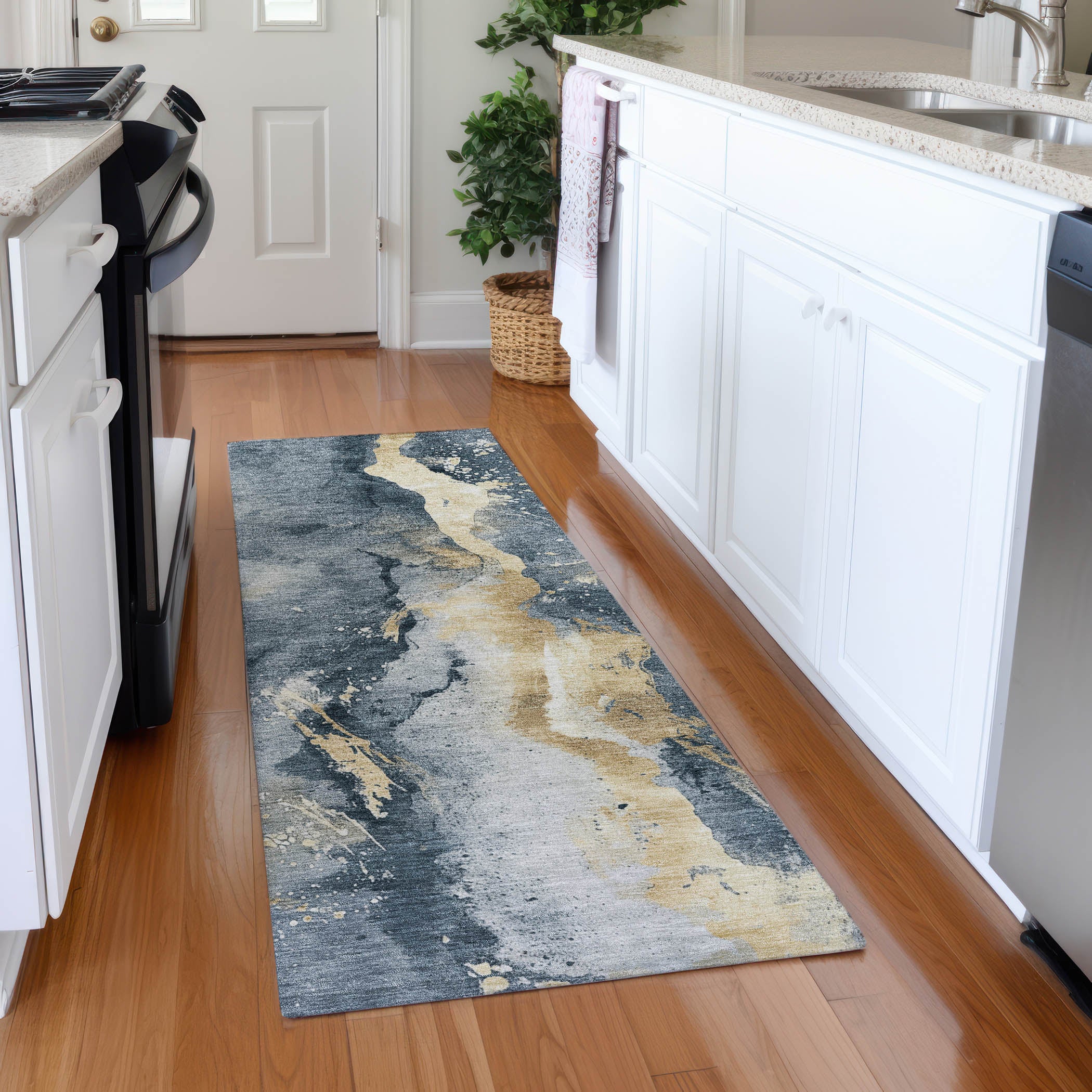 Reykjavik Machine Washable Transitional Graphite Gray Rug 2'3" x 7'6" #shape_Runner