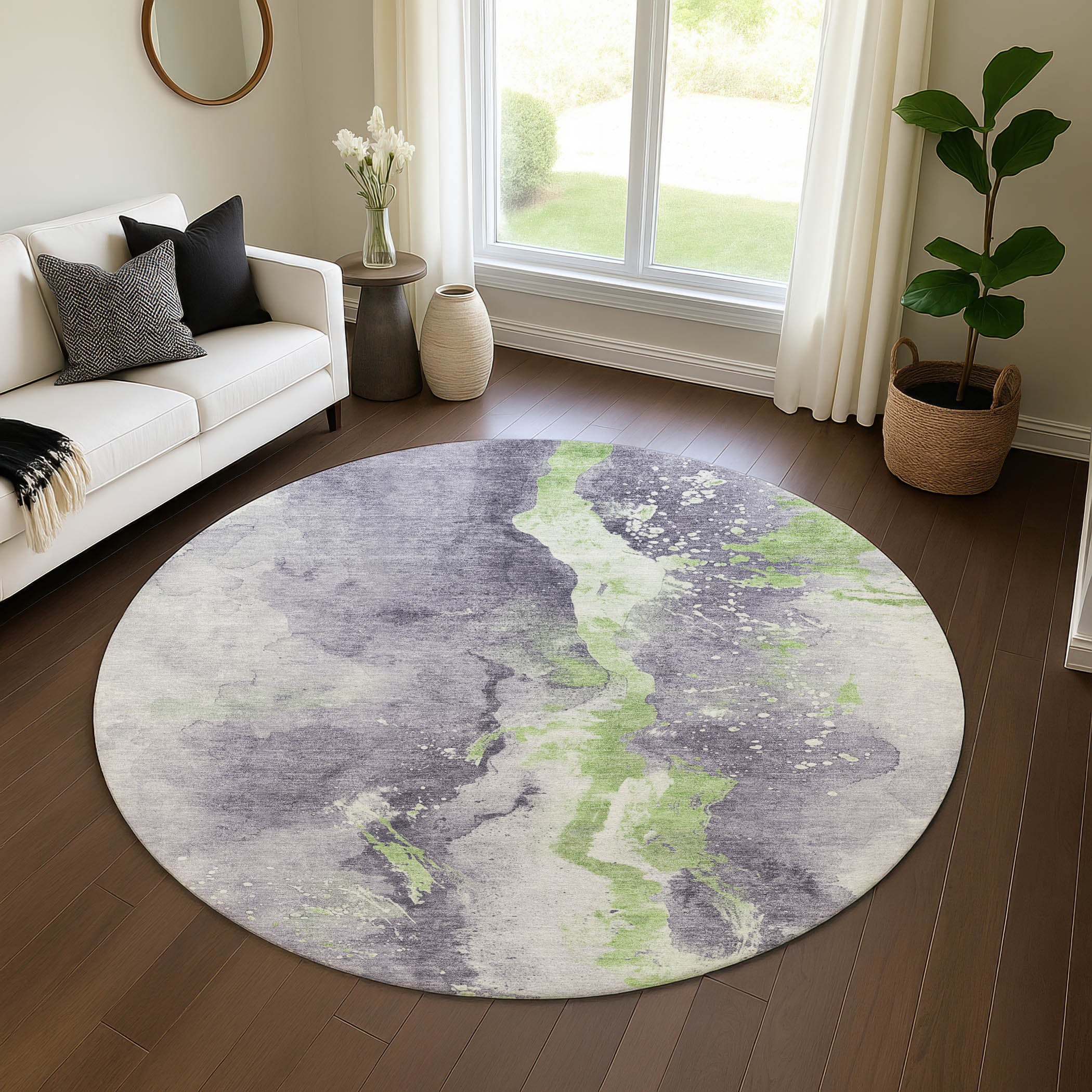Reykjavik Machine Washable Transitional Lavender Purple Rug 8' x 8' #shape_Round