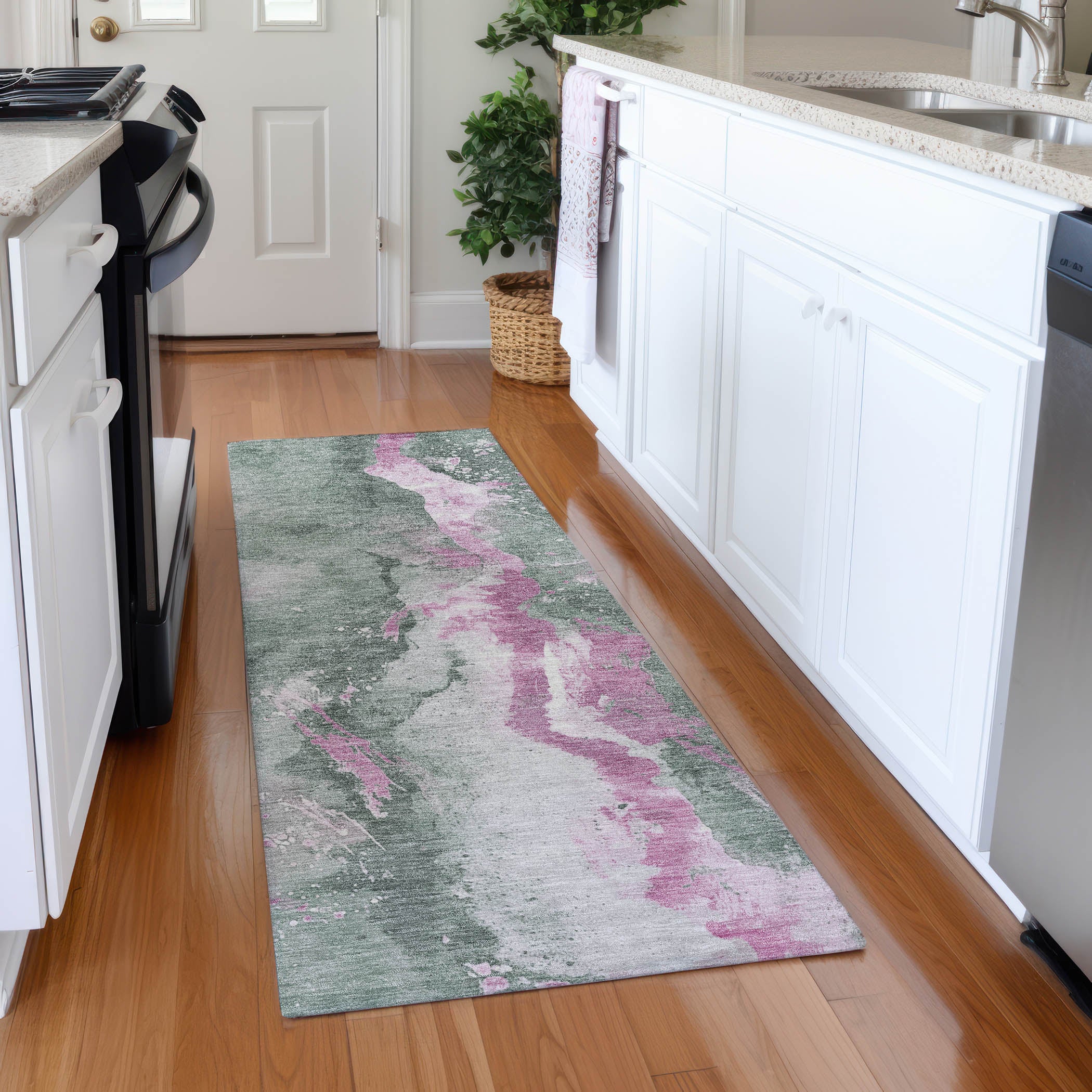 Reykjavik Machine Washable Transitional Sage Green Rug 2'3" x 7'6" #shape_Runner