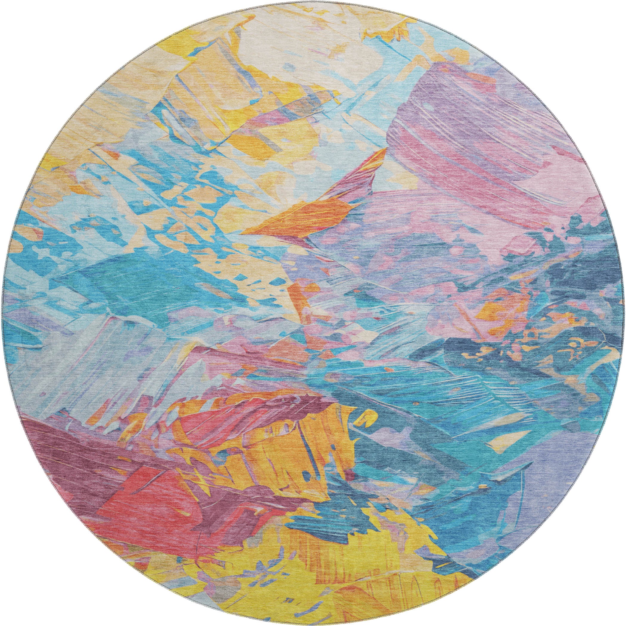 Havana Machine Washable Transitional Blue Rug 8' x 8' #shape_Round
