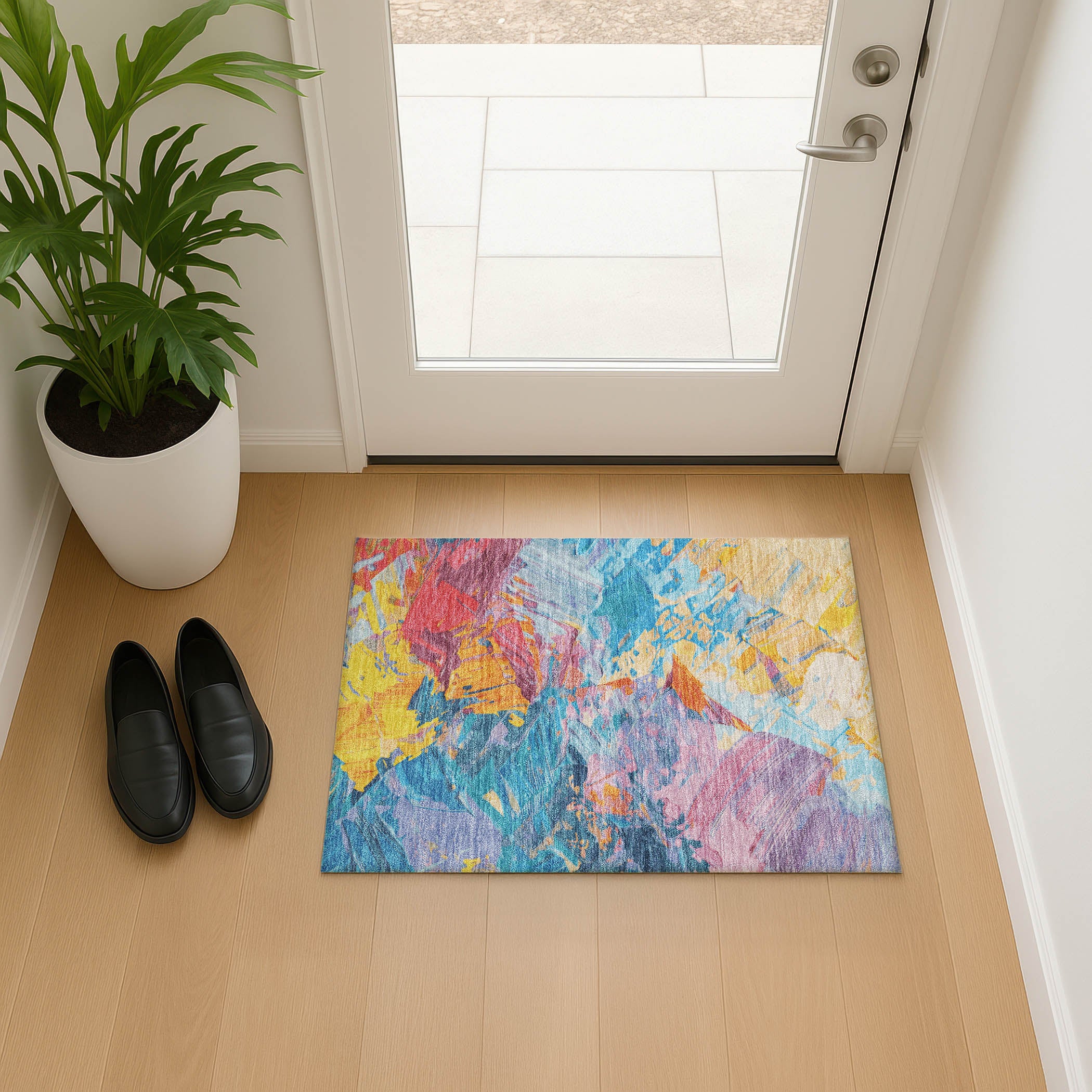 Havana Machine Washable Transitional Blue Rug 1'8" x 2'6" #shape_Rectangle