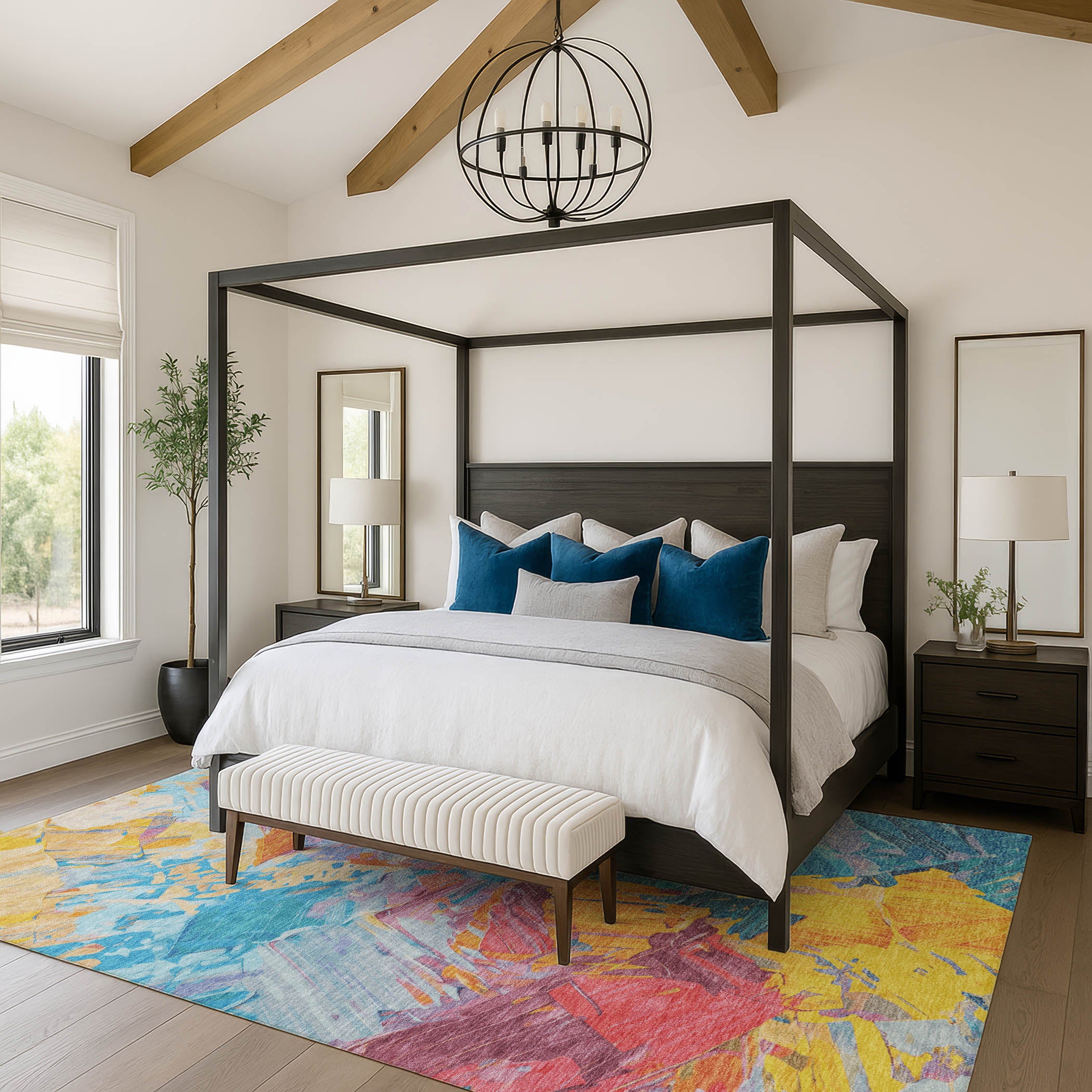 Havana Machine Washable Transitional Blue Rug 2'6" x 3'10" #shape_Rectangle