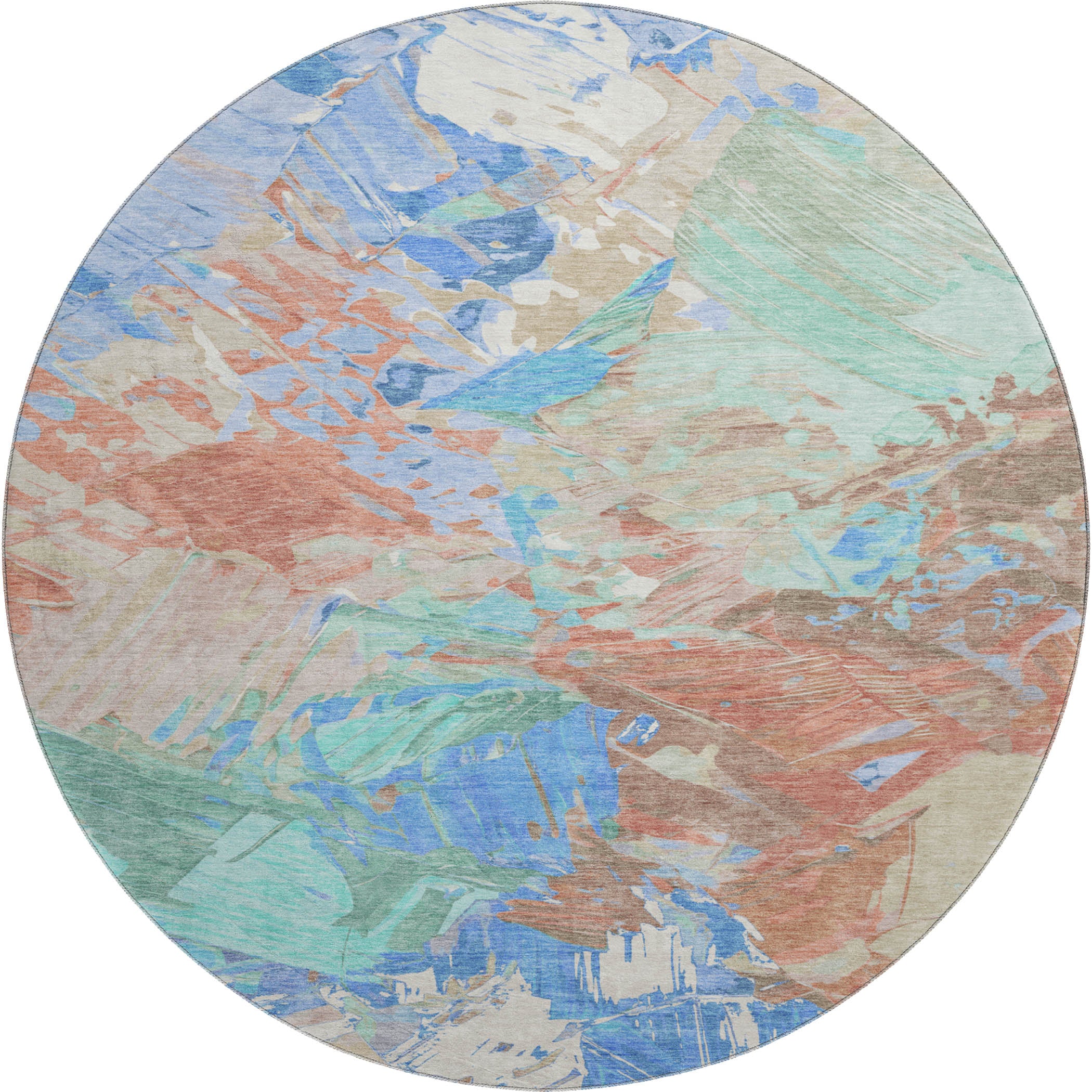 Havana Machine Washable Transitional Coral Orange Rug 8' x 8' #shape_Round