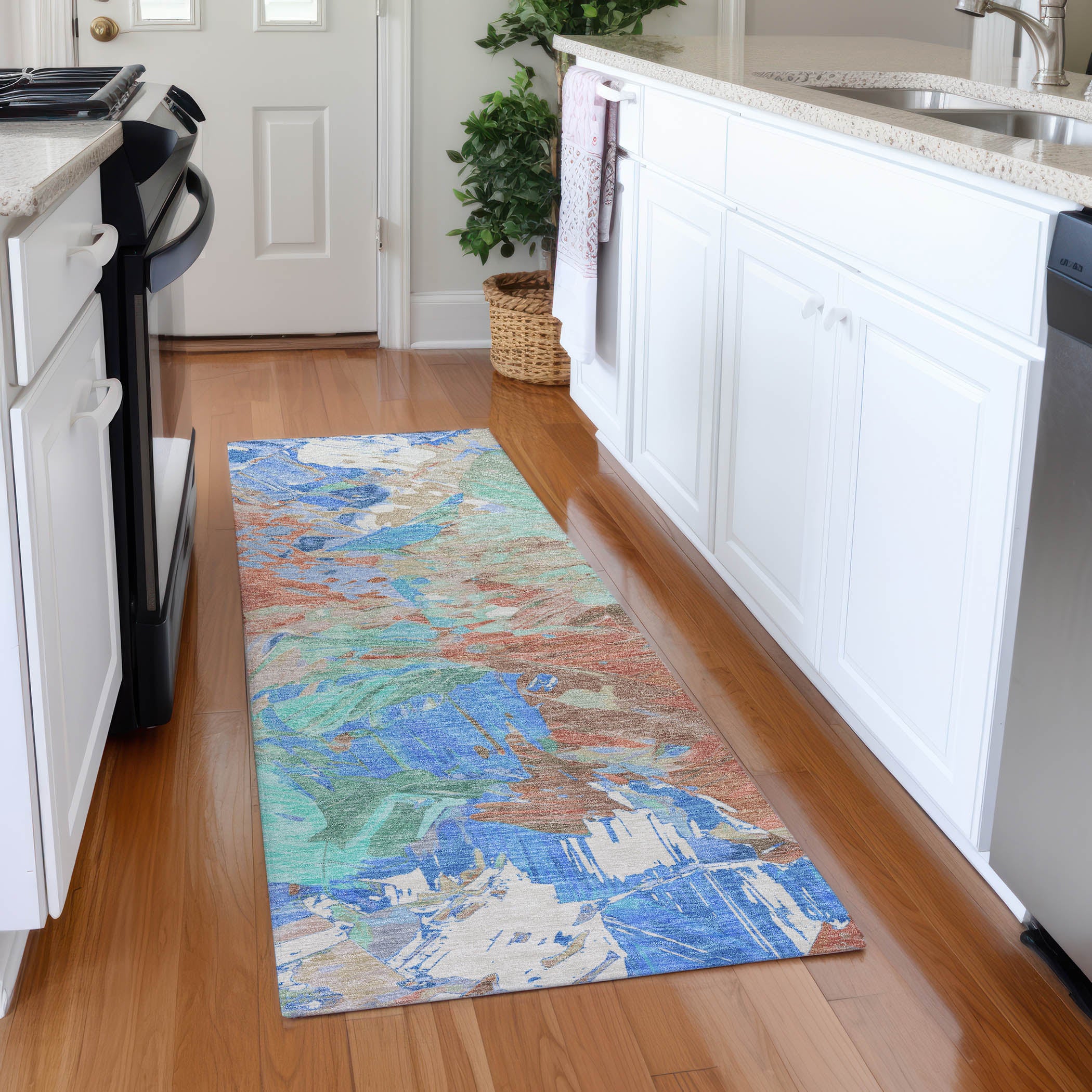 Havana Machine Washable Transitional Coral Orange Rug 2'3" x 7'6" #shape_Runner