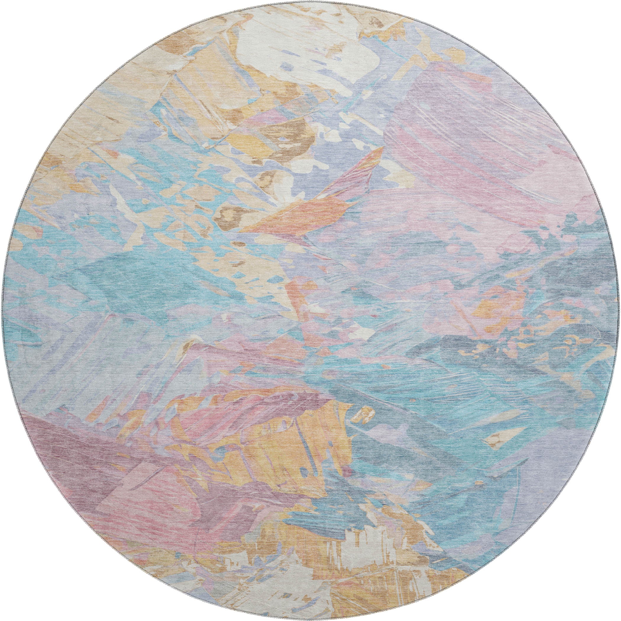 Havana Machine Washable Transitional Teal Rug 8' x 8' #shape_Round