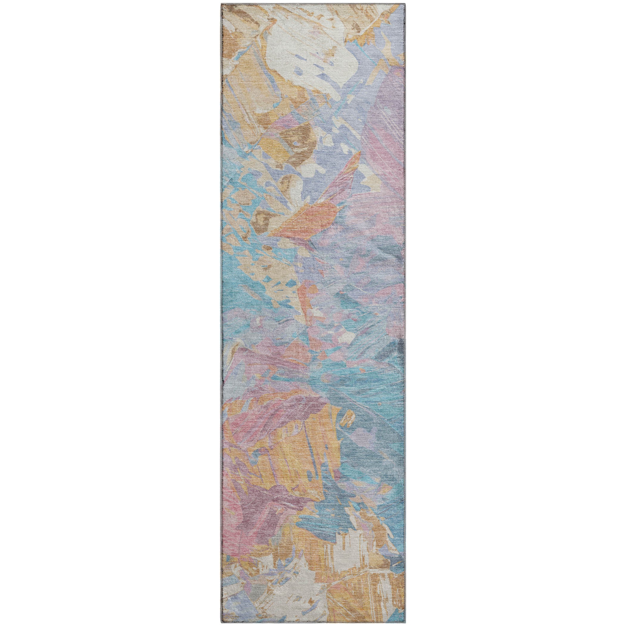 Havana Machine Washable Transitional Teal Rug 2'3" x 7'6" #shape_Runner