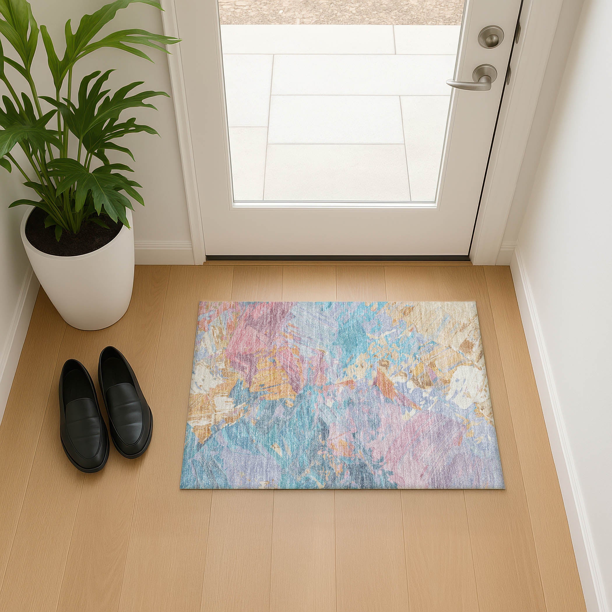 Havana Machine Washable Transitional Teal Rug 1'8" x 2'6" #shape_Rectangle