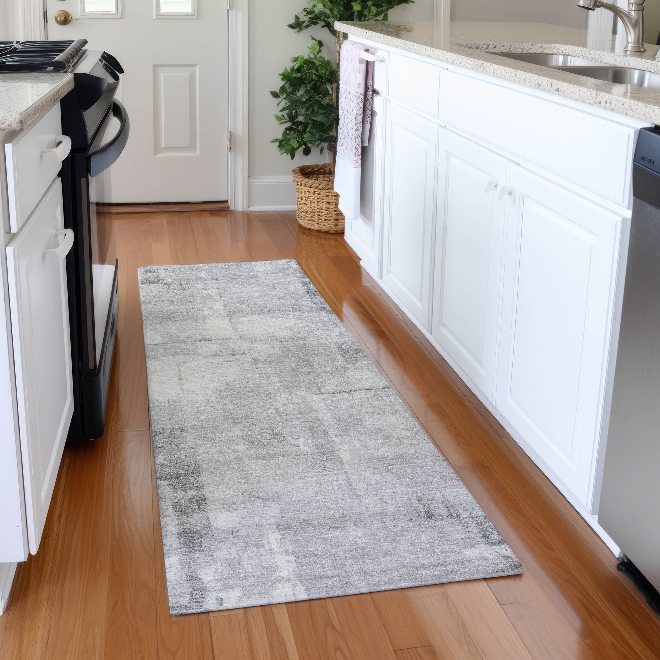 Athens Machine Washable Transitional Gray Rug 2'3" x 7'6" #shape_Runner