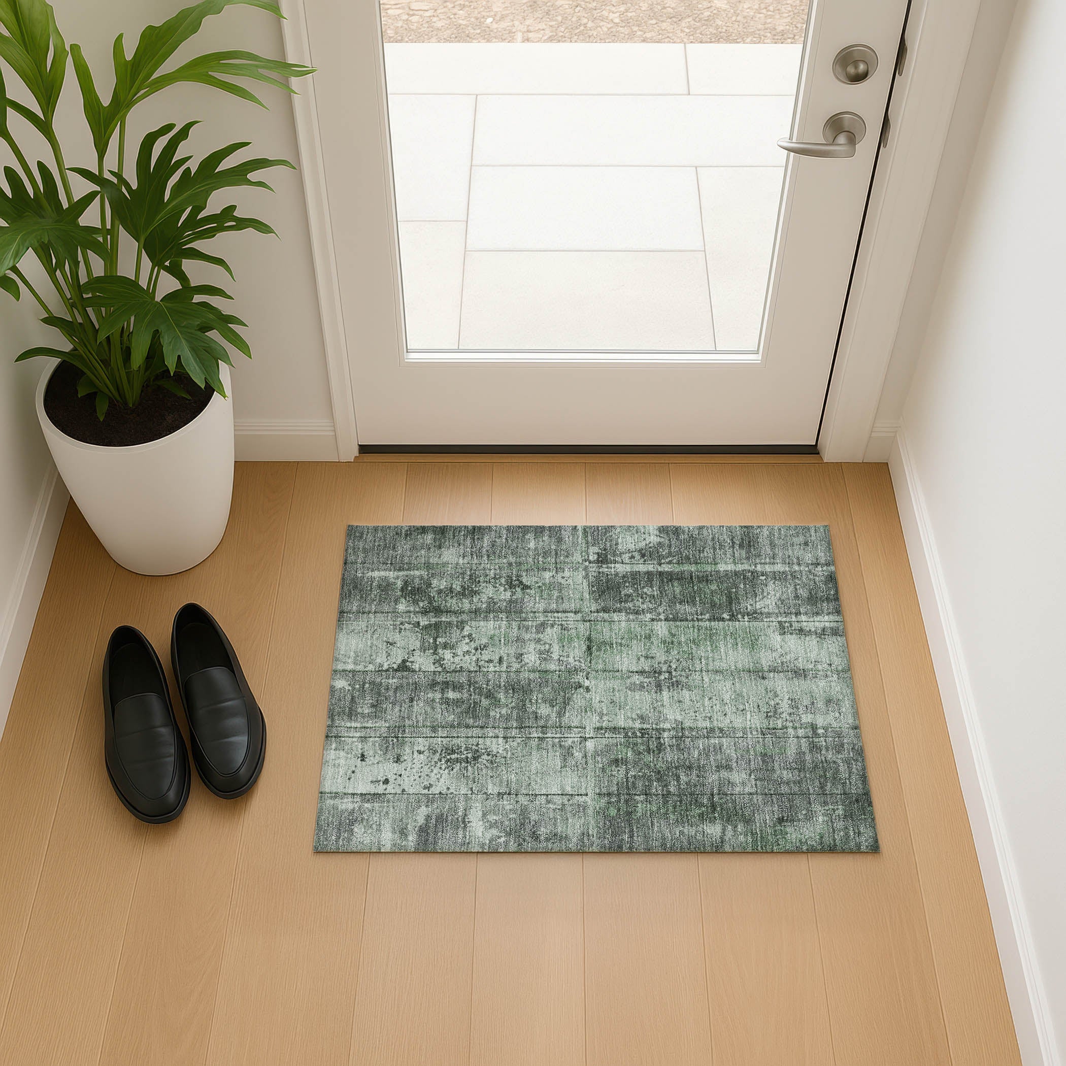 Athens Machine Washable Transitional Green Rug 1'8" x 2'6" #shape_Rectangle