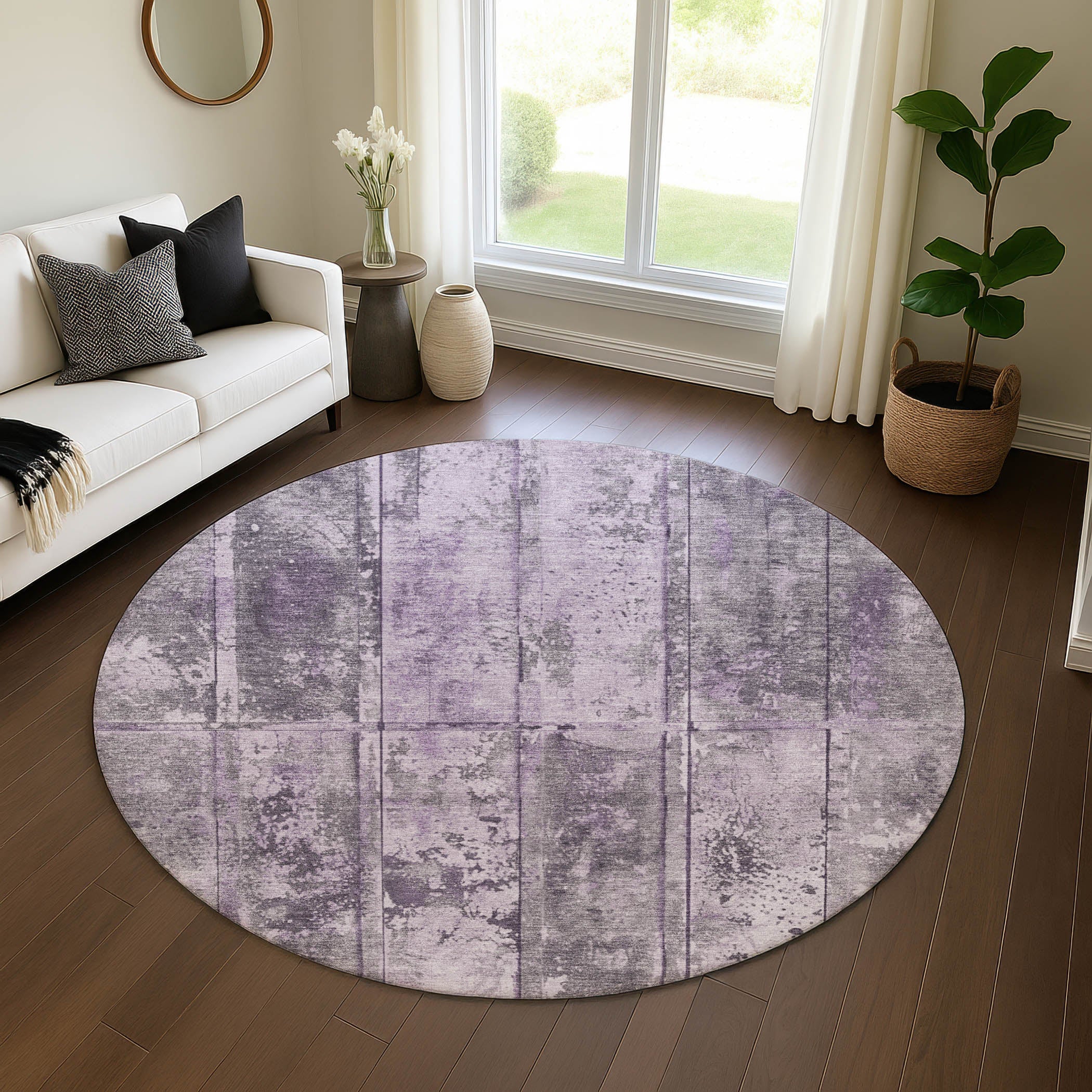 Athens Machine Washable Transitional Purple Rug 8' x 8' #shape_Round