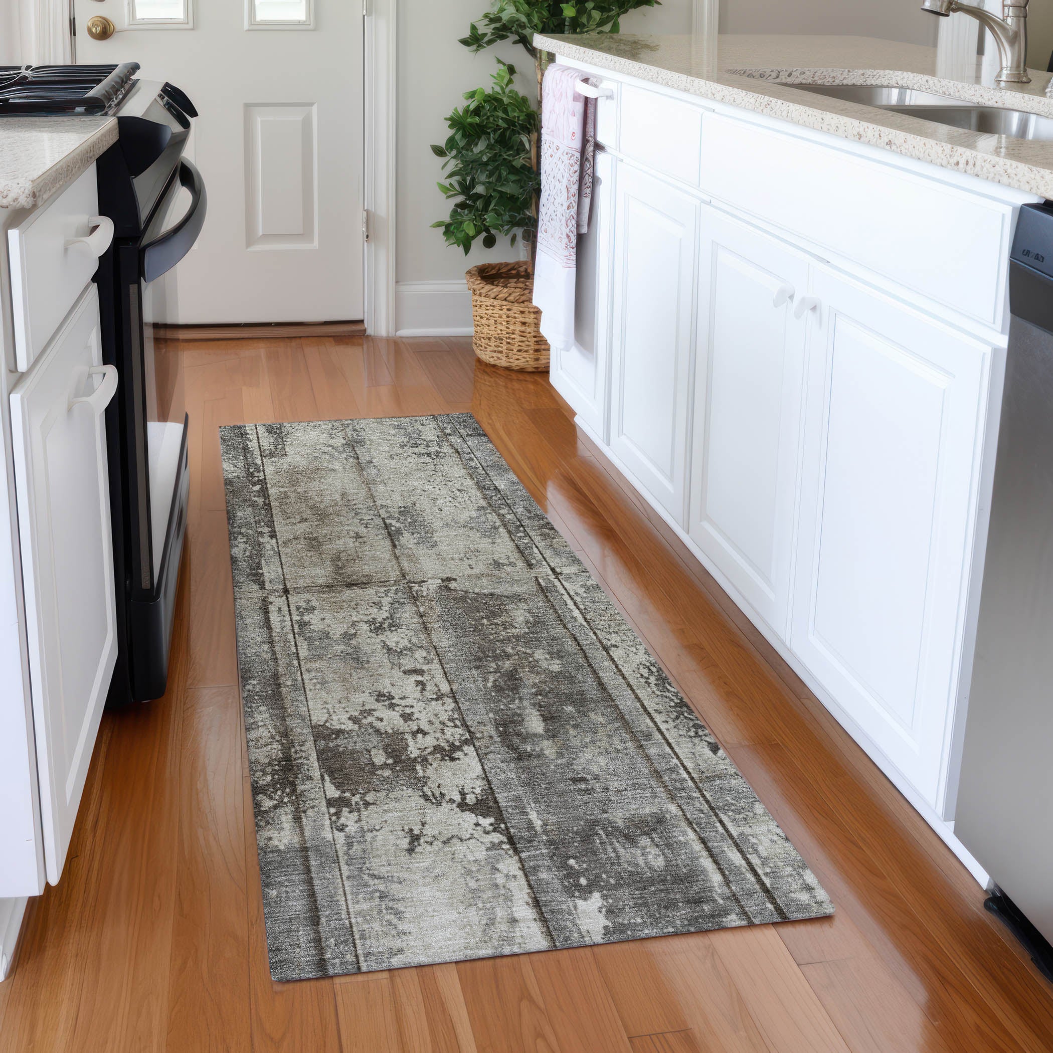 Athens Machine Washable Transitional Taupe Brown Rug 2'3" x 7'6" #shape_Runner