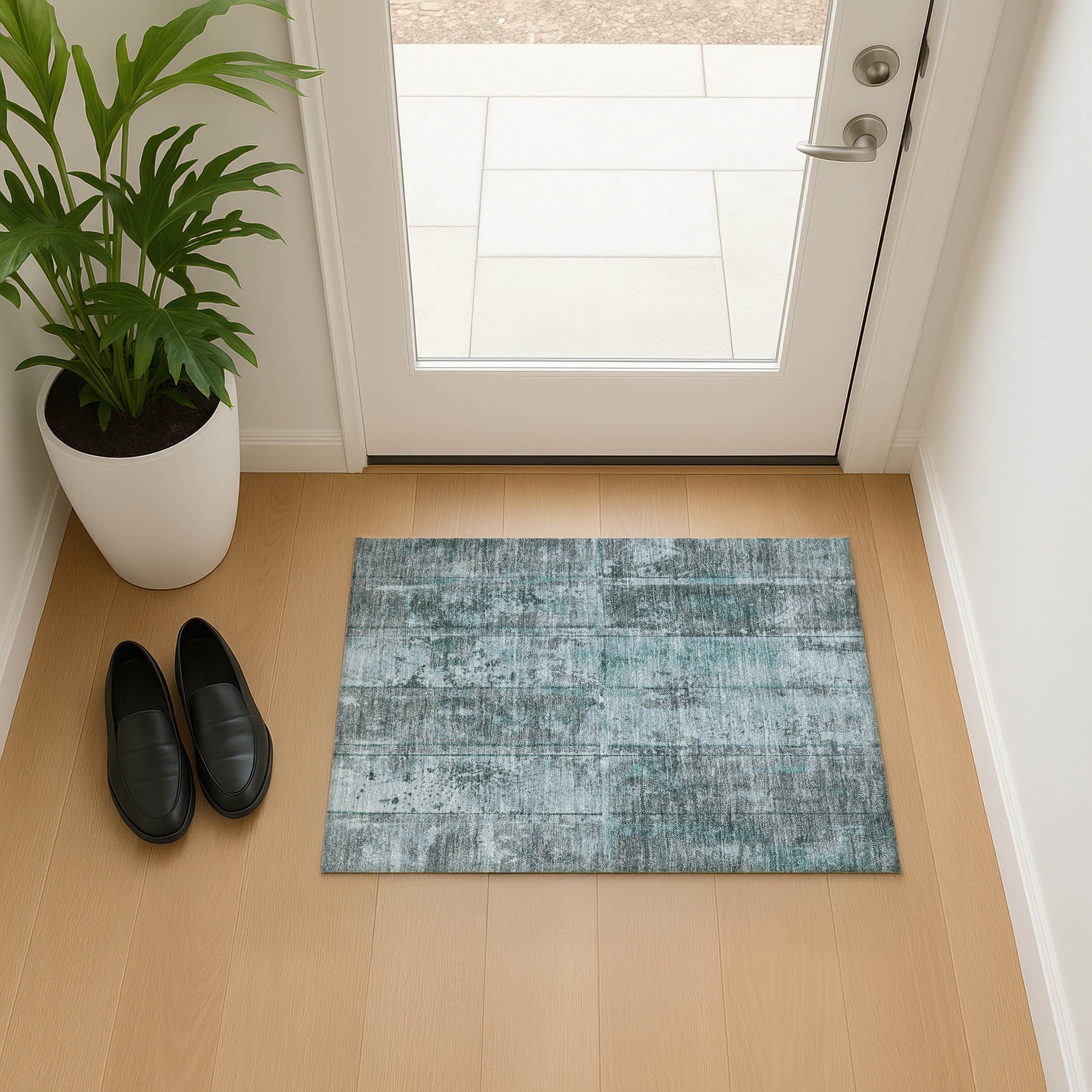 Athens Machine Washable Transitional Teal Rug 1'8" x 2'6" #shape_Rectangle