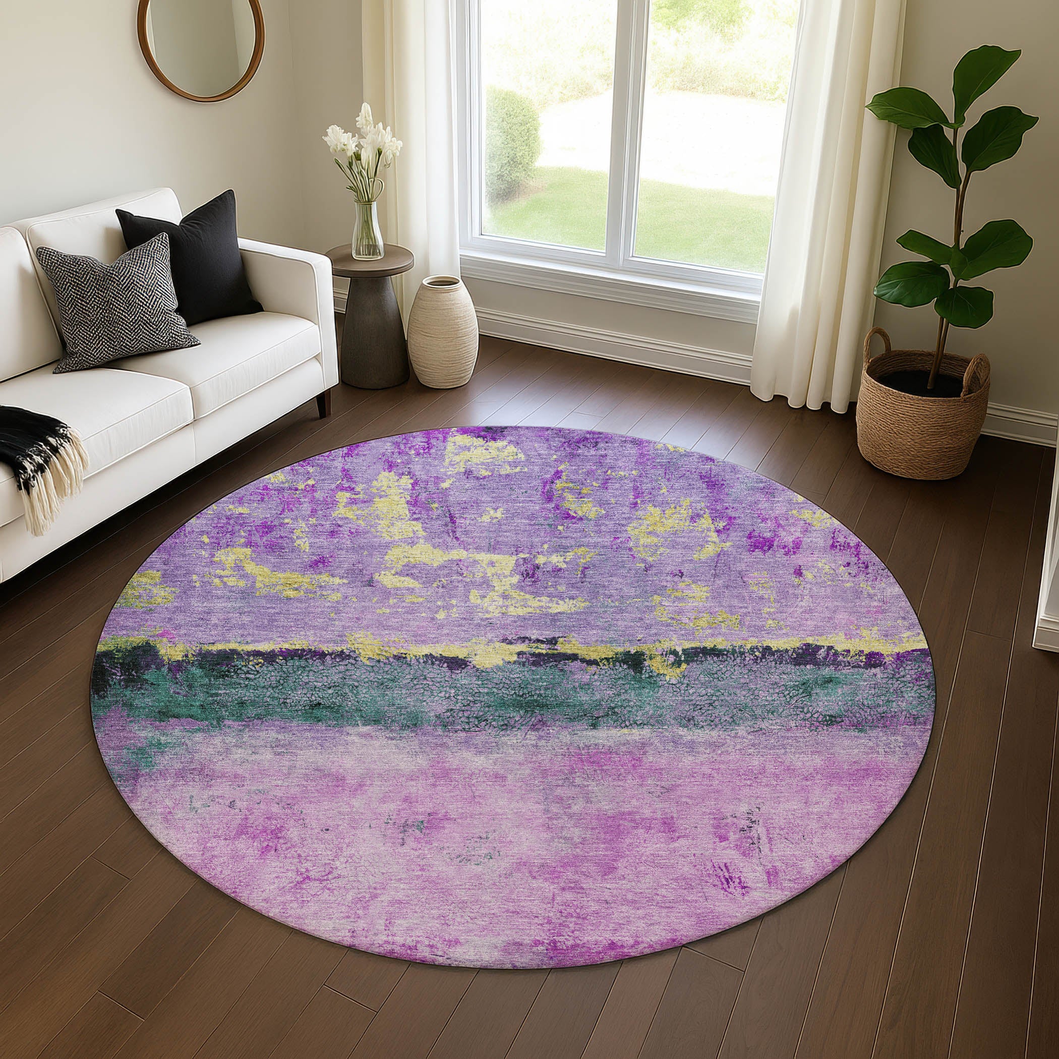 Jaipur Machine Washable Transitional Plum Purple Rug 8' x 8' #shape_Round