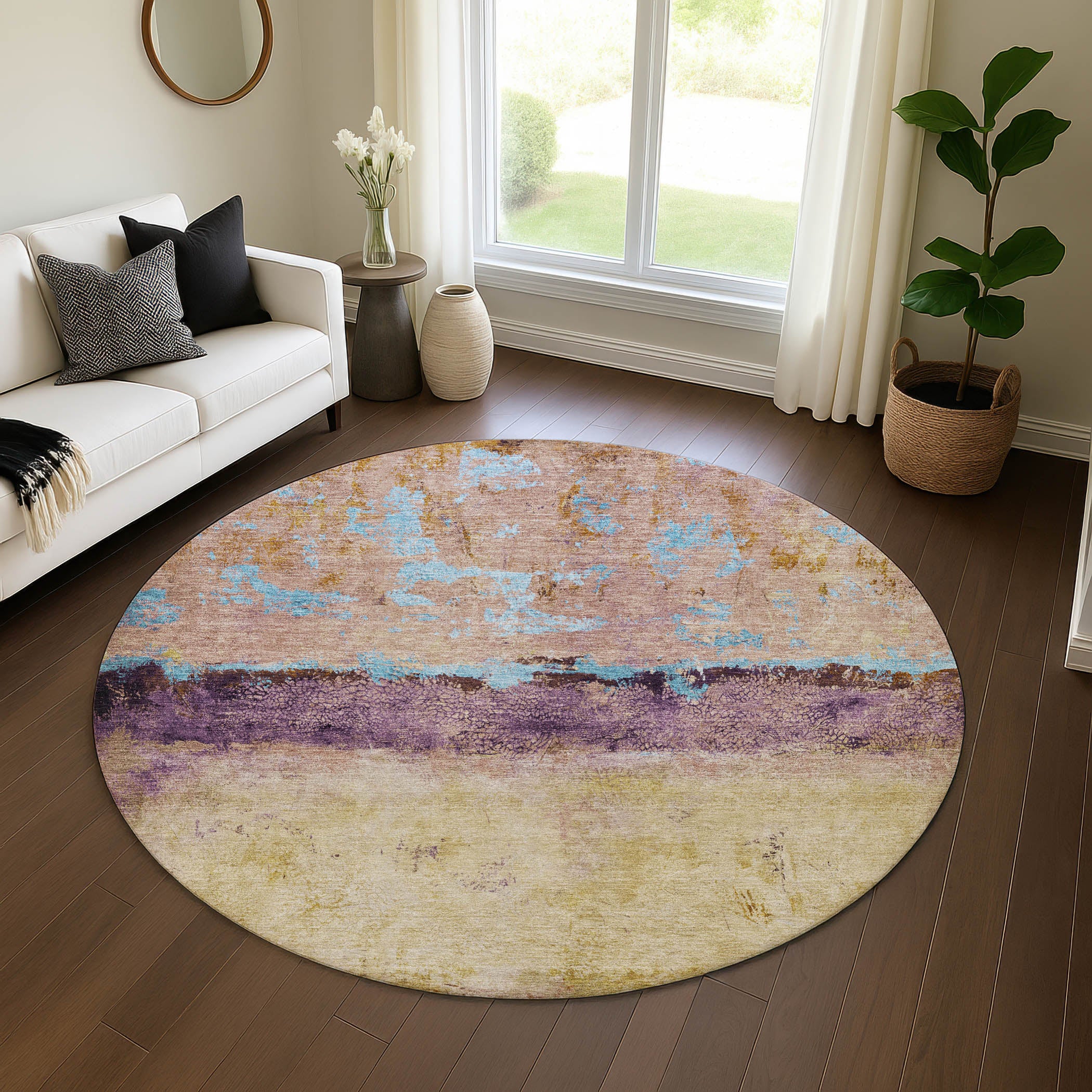 Jaipur Machine Washable Transitional Salmon Orange Rug 8' x 8' #shape_Round