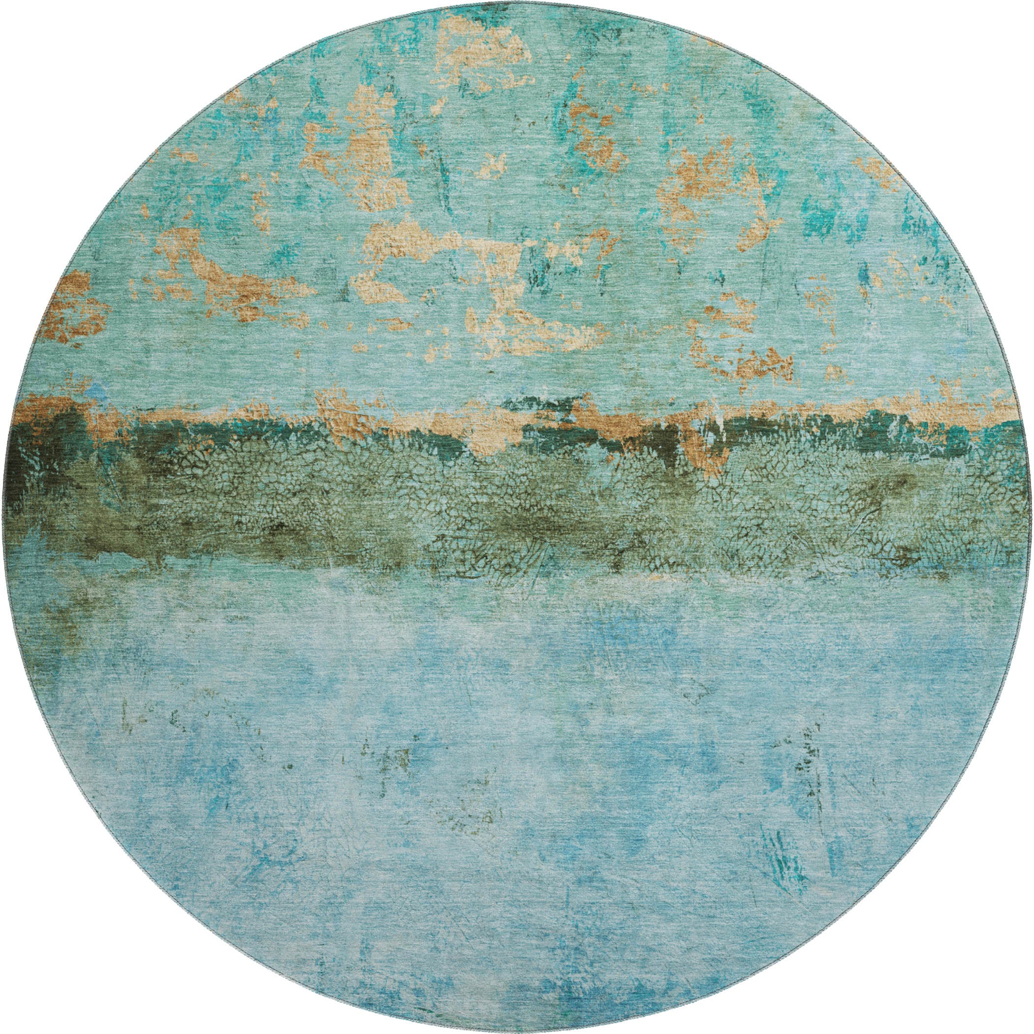 Jaipur Machine Washable Transitional Teal Rug 8' x 8' #shape_Round