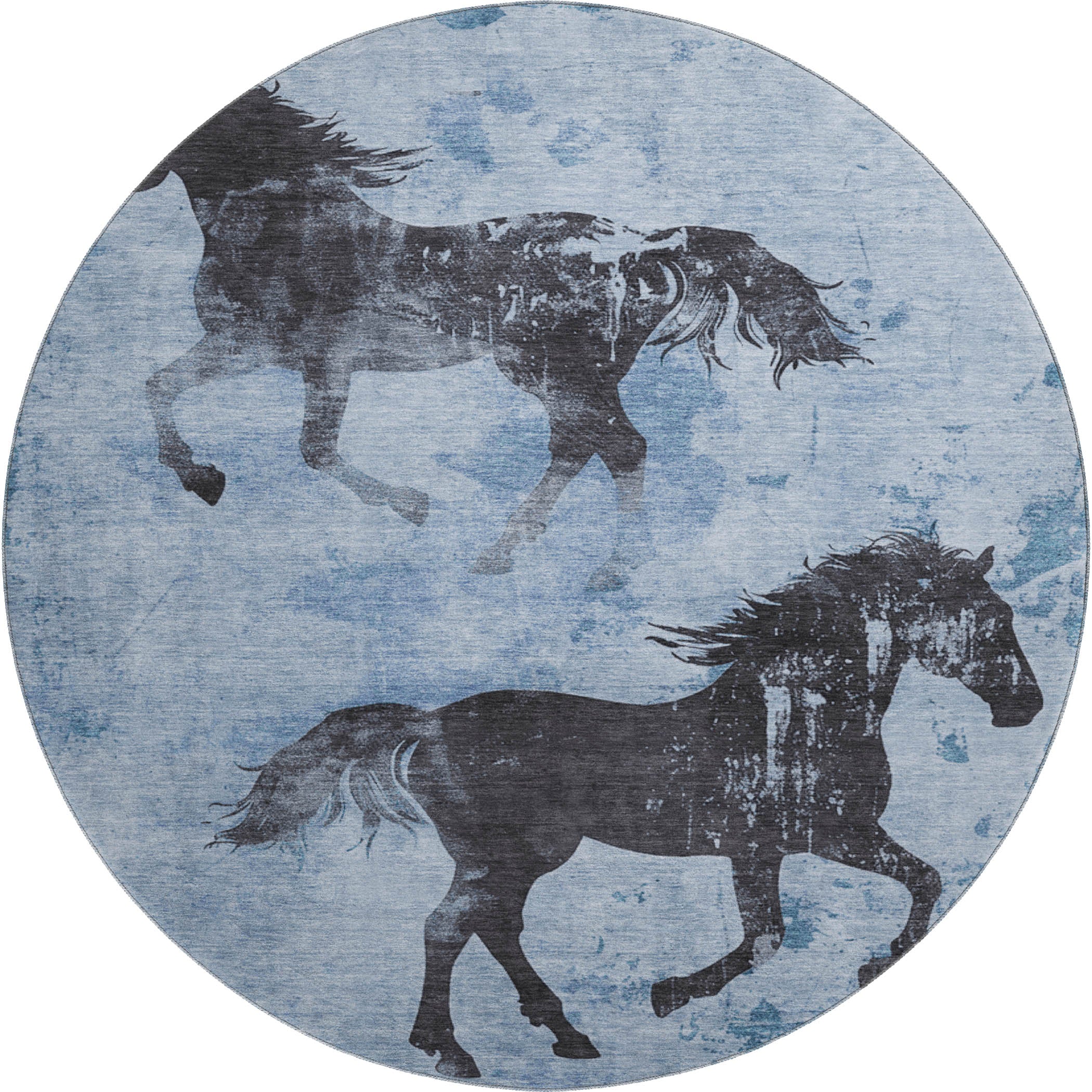 Lucerne Machine Washable Transitional Denim Blue Rug 8' x 8' #shape_Round