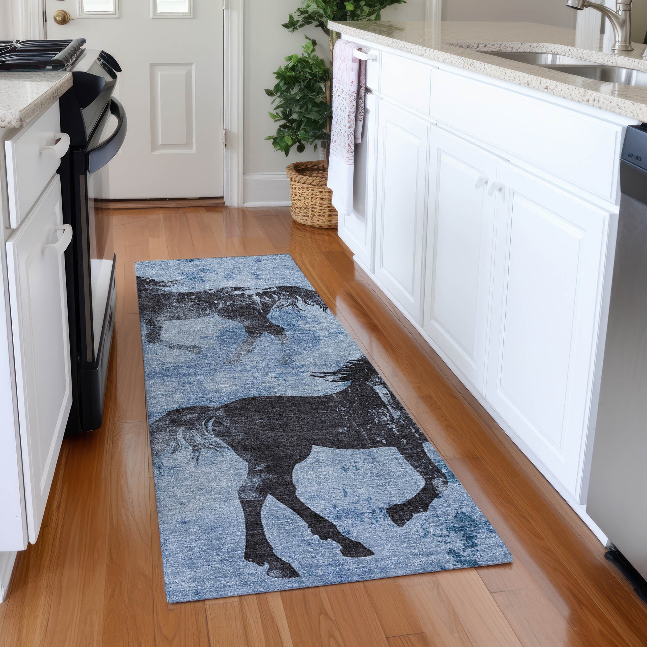 Lucerne Machine Washable Transitional Denim Blue Rug 2'3" x 7'6" #shape_Runner
