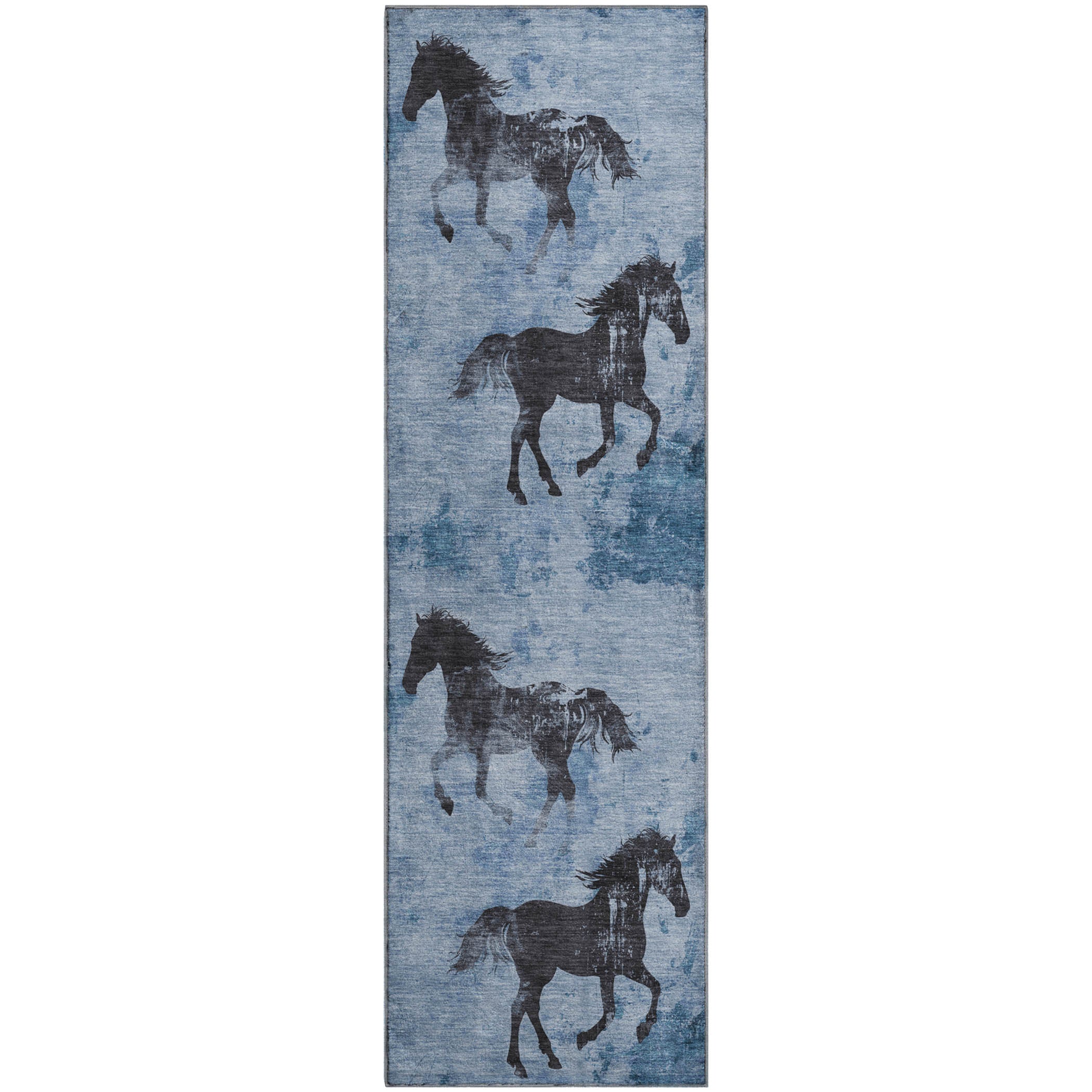 Lucerne Machine Washable Transitional Denim Blue Rug 2'3" x 7'6" #shape_Runner