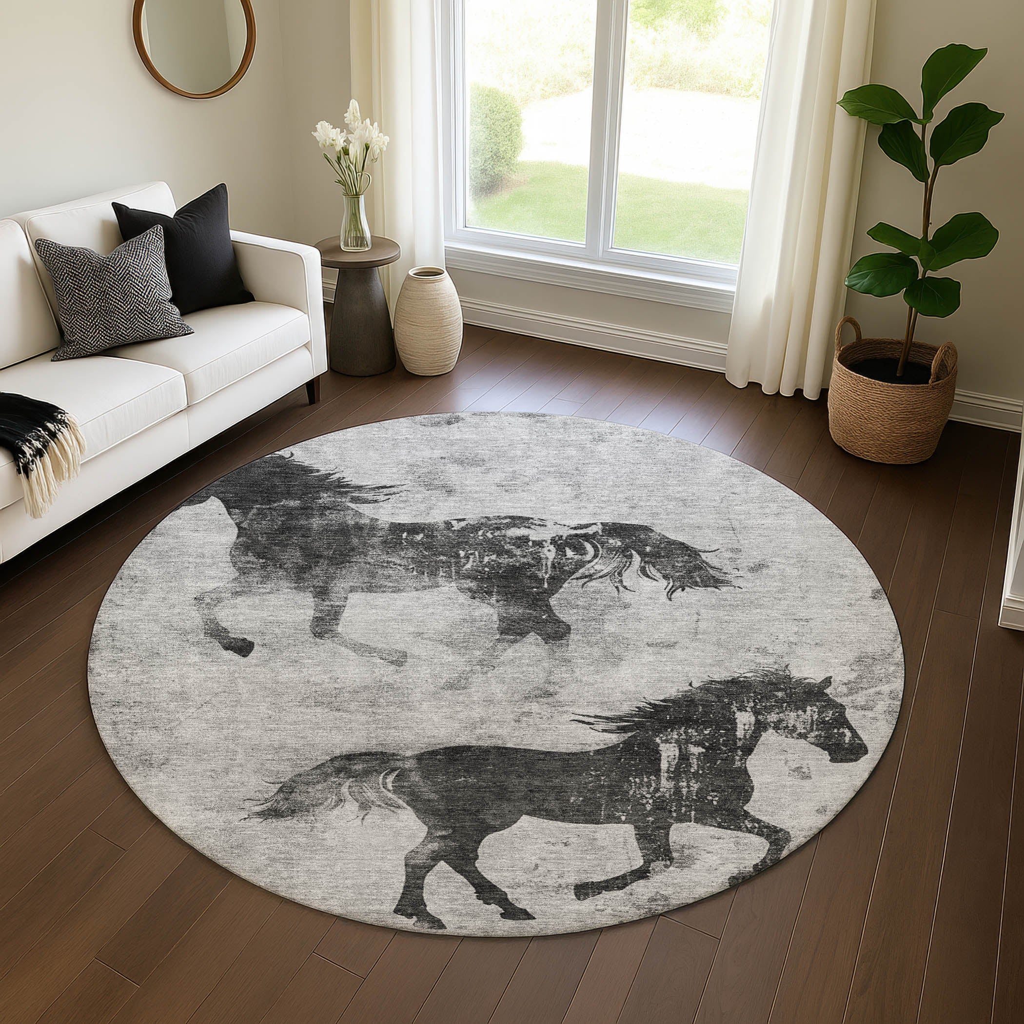 Lucerne Machine Washable Transitional Gray Rug 8' x 8' #shape_Round