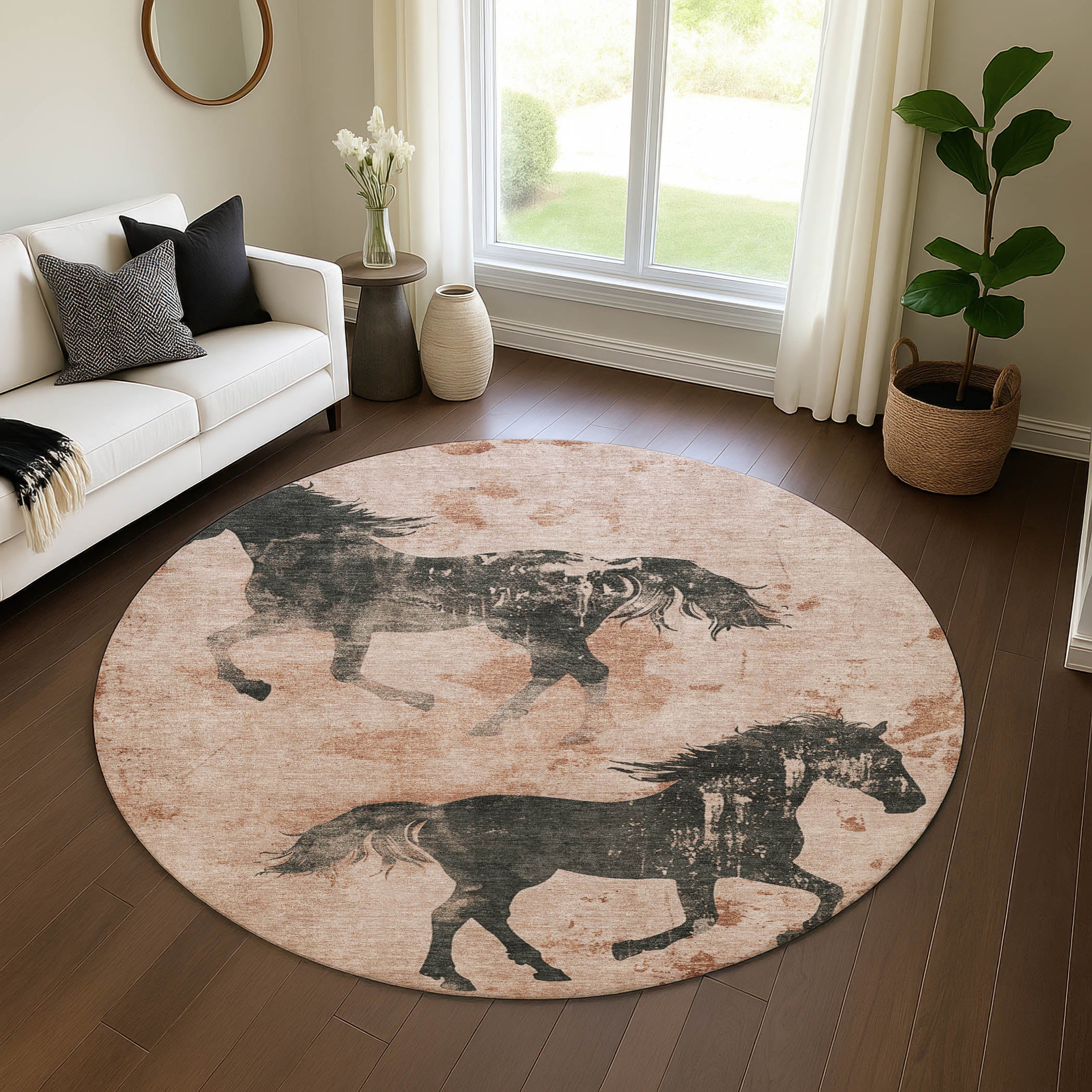 Lucerne Machine Washable Transitional Paprika Orange Rug 8' x 8' #shape_Round