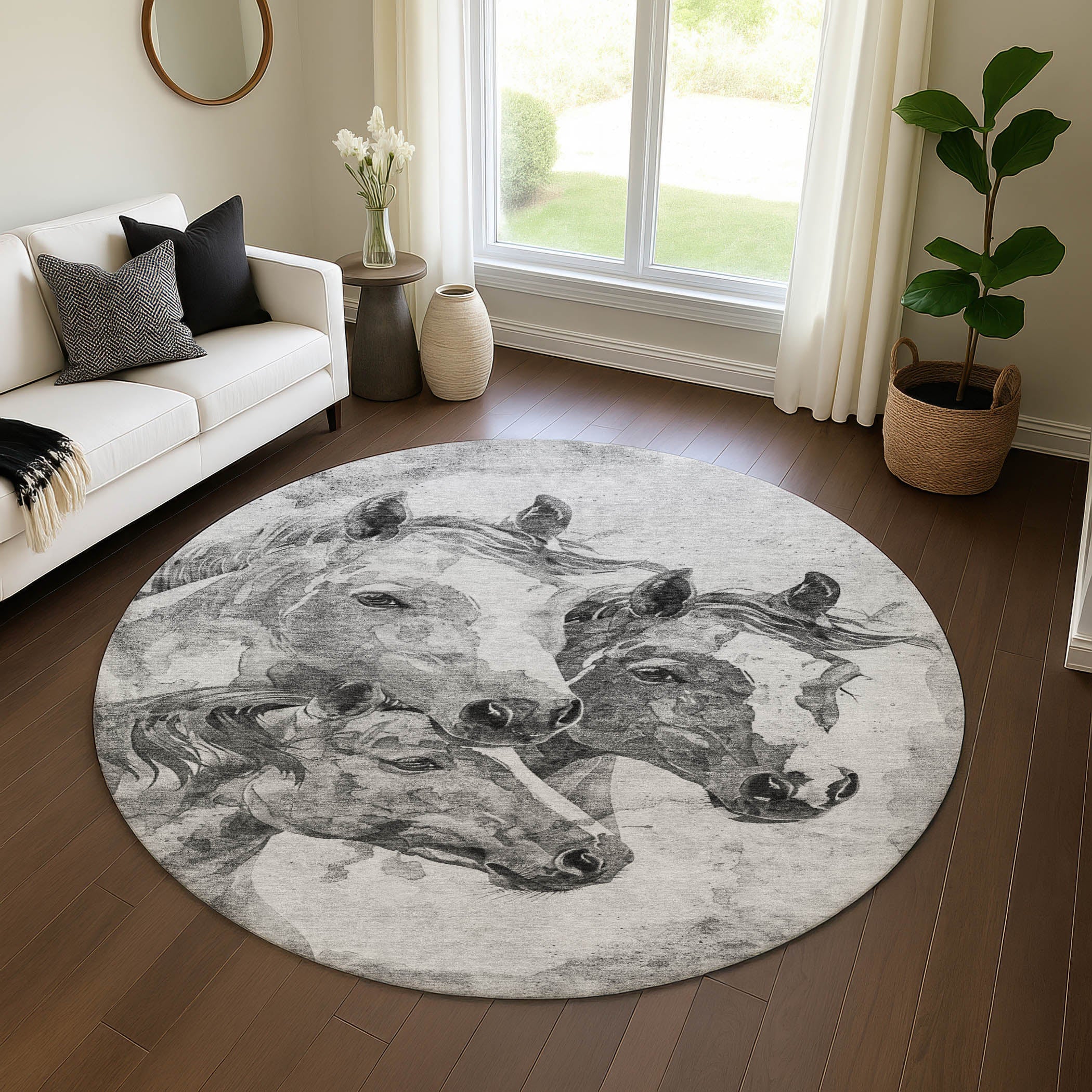 Vienna Machine Washable Transitional Gray Rug 8' x 8' #shape_Round