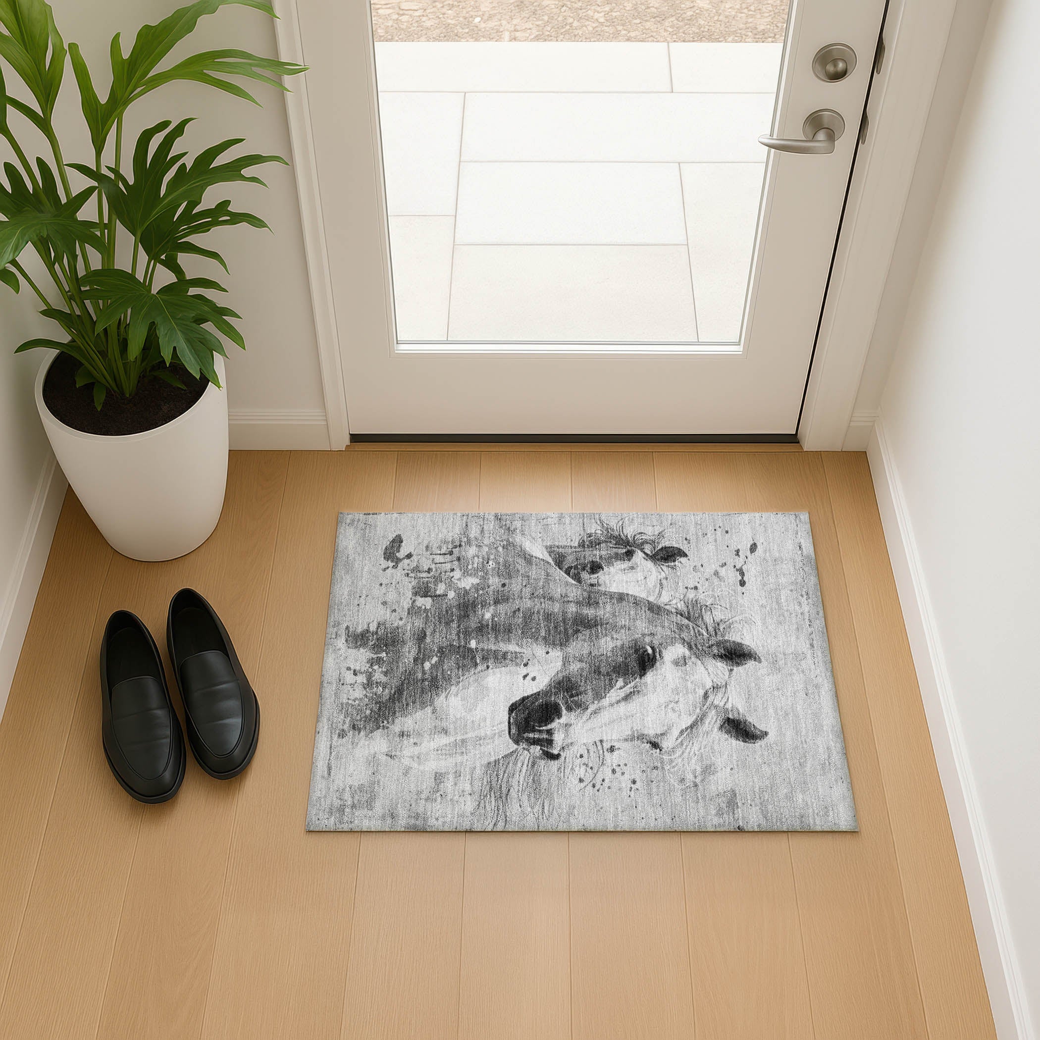 Split Machine Washable Transitional Gray Rug 1'8" x 2'6" #shape_Rectangle