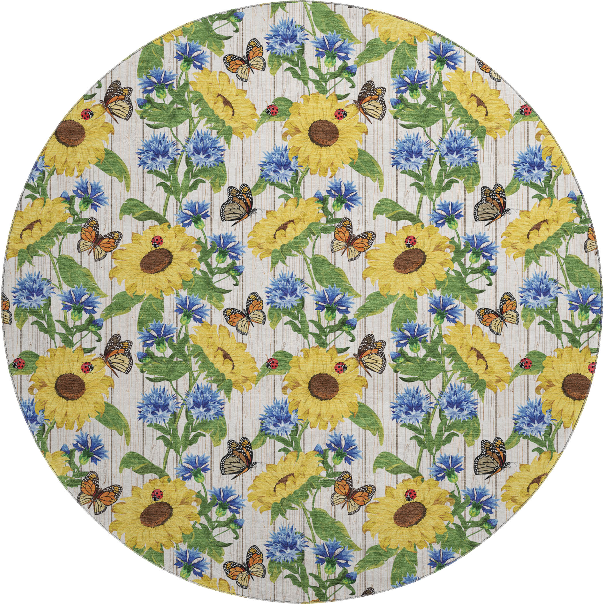 Oslo Machine Washable Kitchen Yellow Beige Rug 8' x 8' #shape_Round