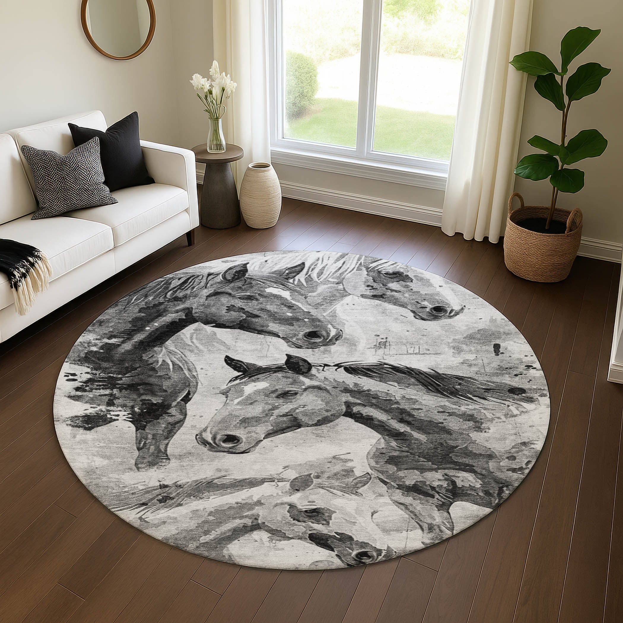 Oslo Machine Washable Transitional Gray Rug 8' x 8' #shape_Round