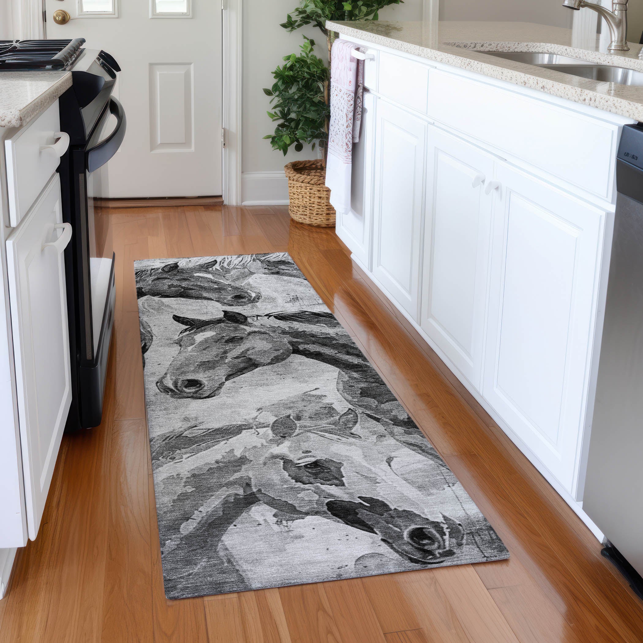 Oslo Machine Washable Transitional Gray Rug 2'3" x 7'6" #shape_Runner