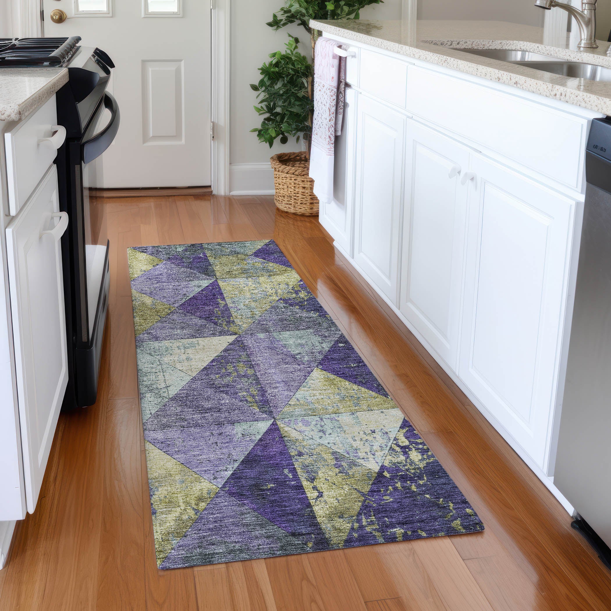 Havana Machine Washable Transitional Eggplant Purple Rug 2'3" x 7'6" #shape_Runner