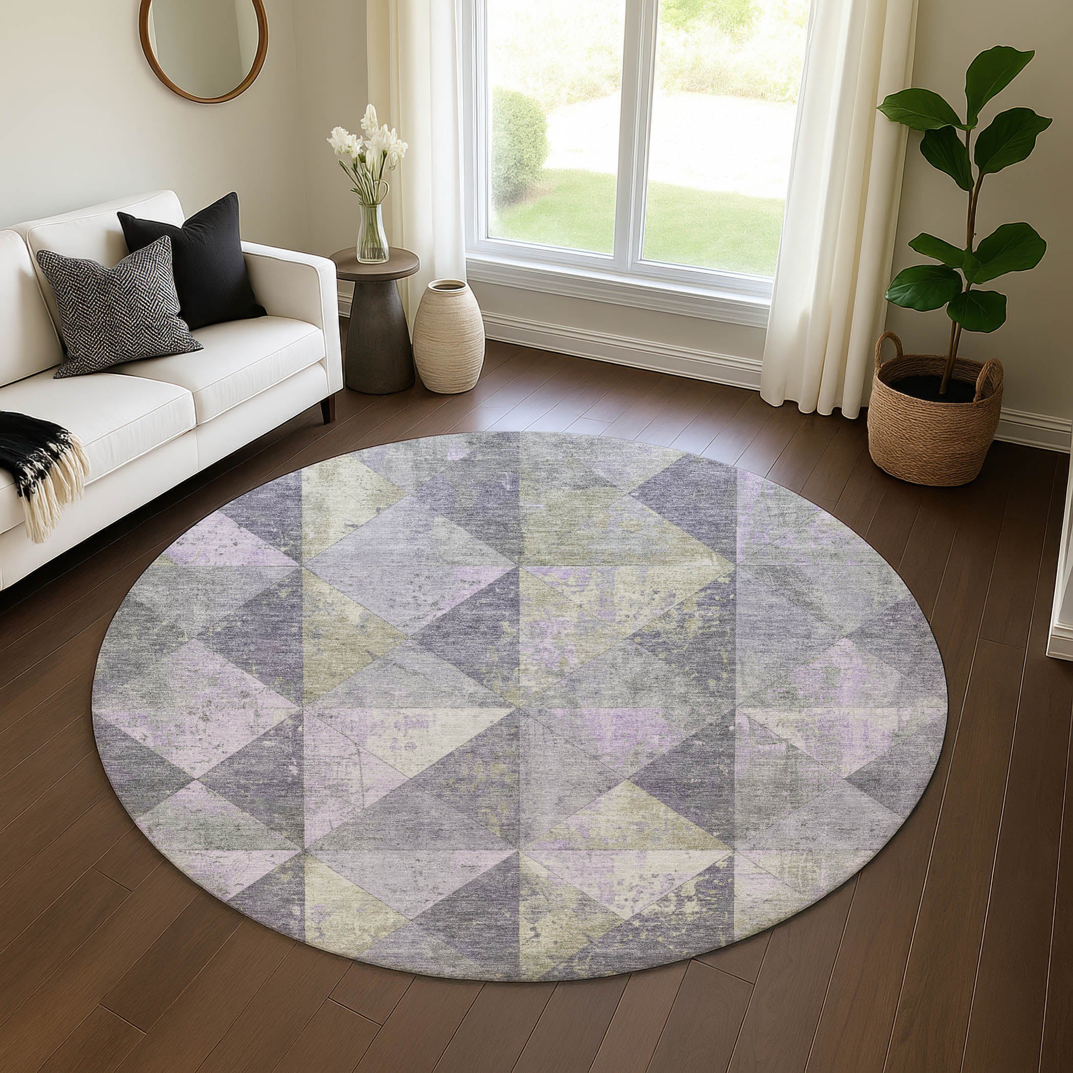 Havana Machine Washable Transitional Lavender Purple Rug 8' x 8' #shape_Round