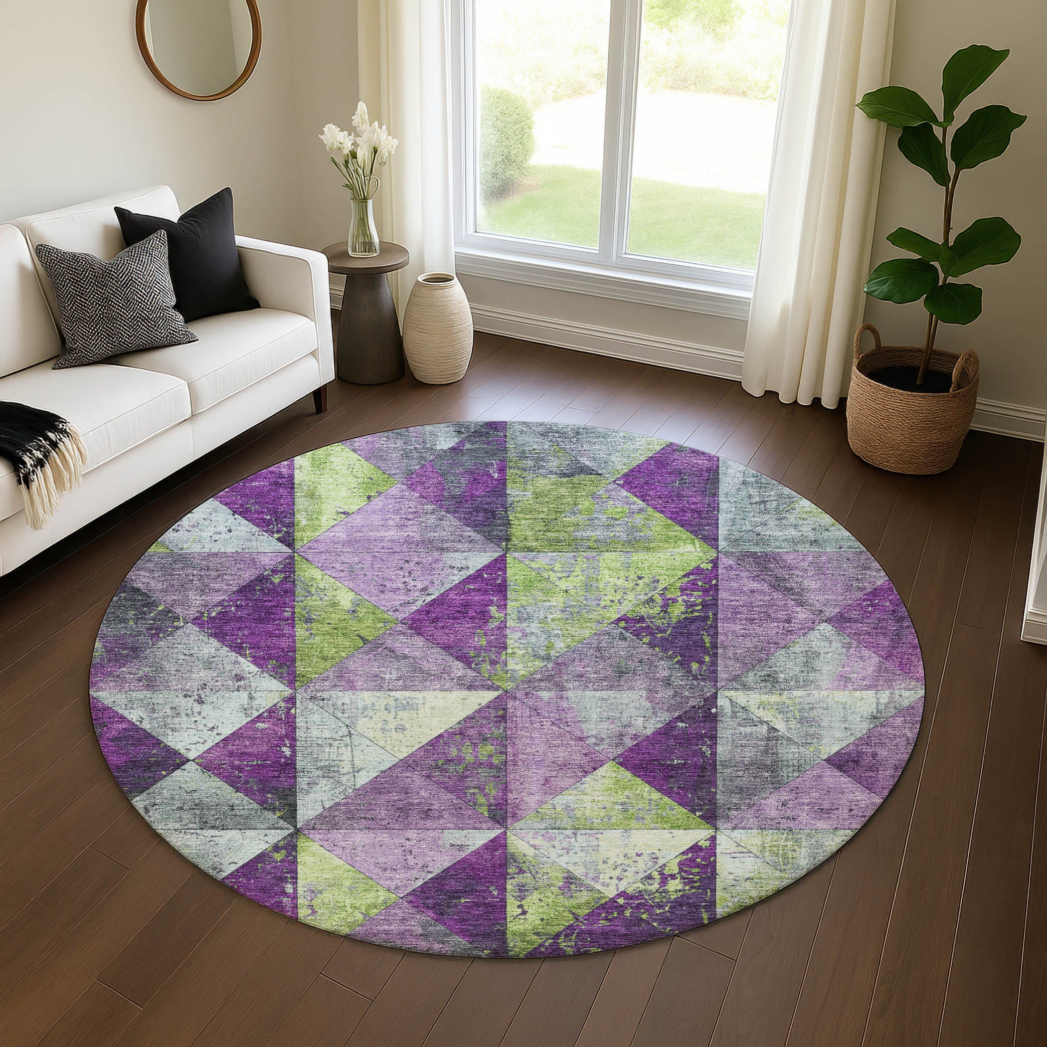 Havana Machine Washable Transitional Purple Rug 8' x 8' #shape_Round
