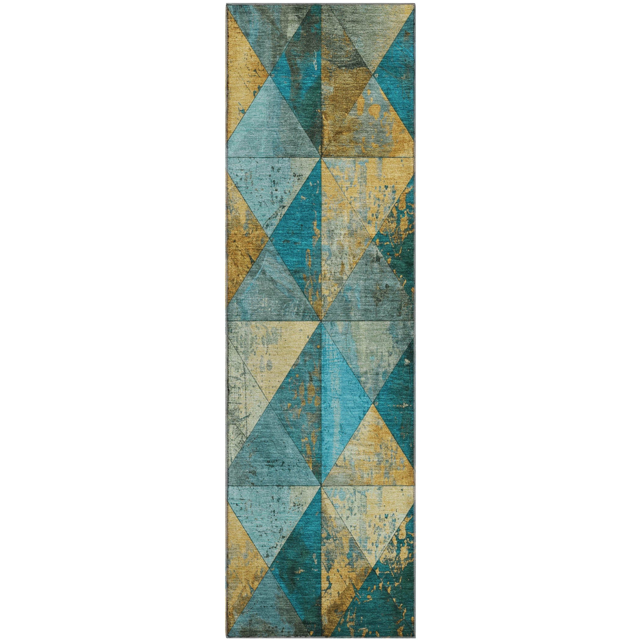Havana Machine Washable Transitional Teal Rug 2'3" x 7'6" #shape_Runner