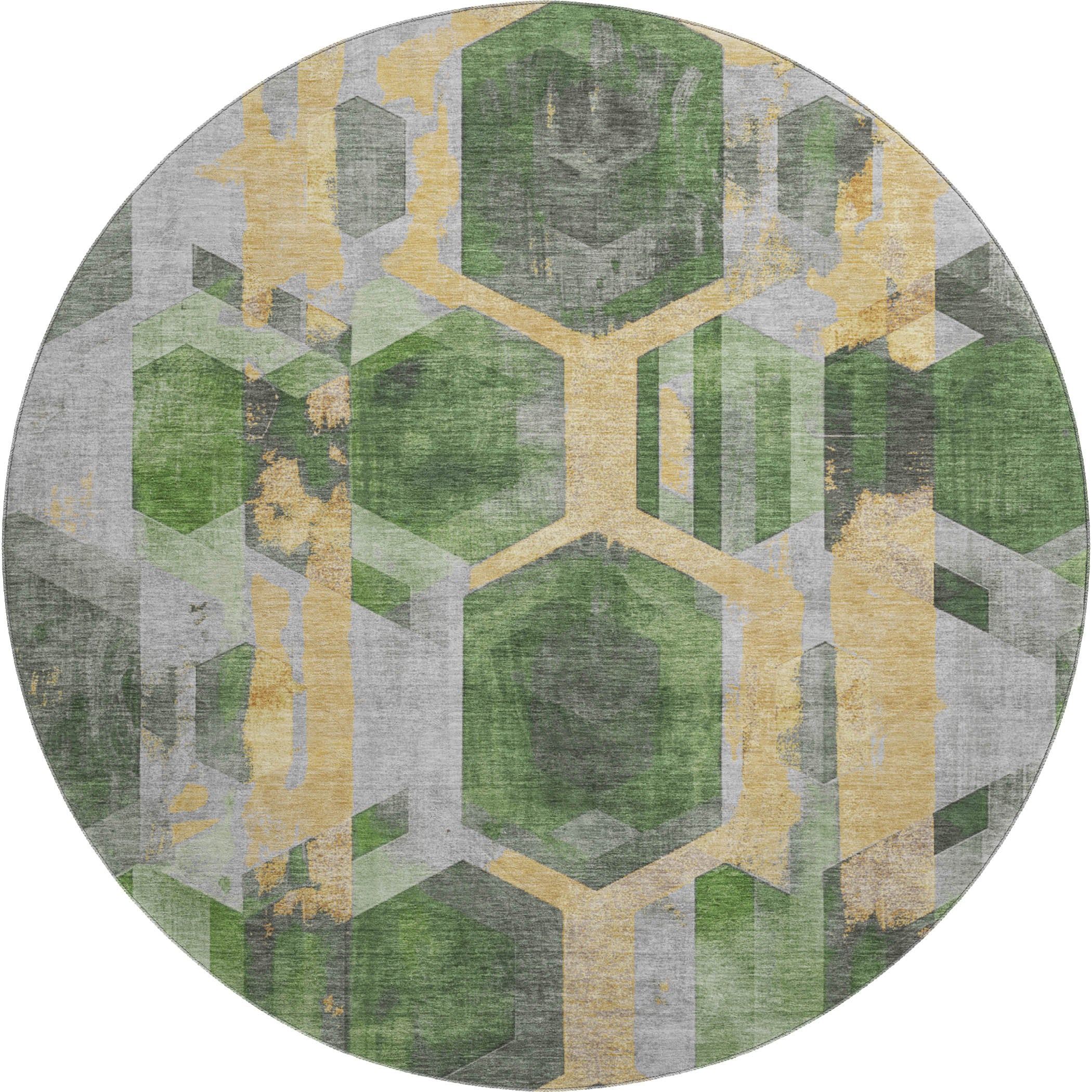 Montevideo Machine Washable Transitional Green Rug 8' x 8' #shape_Round