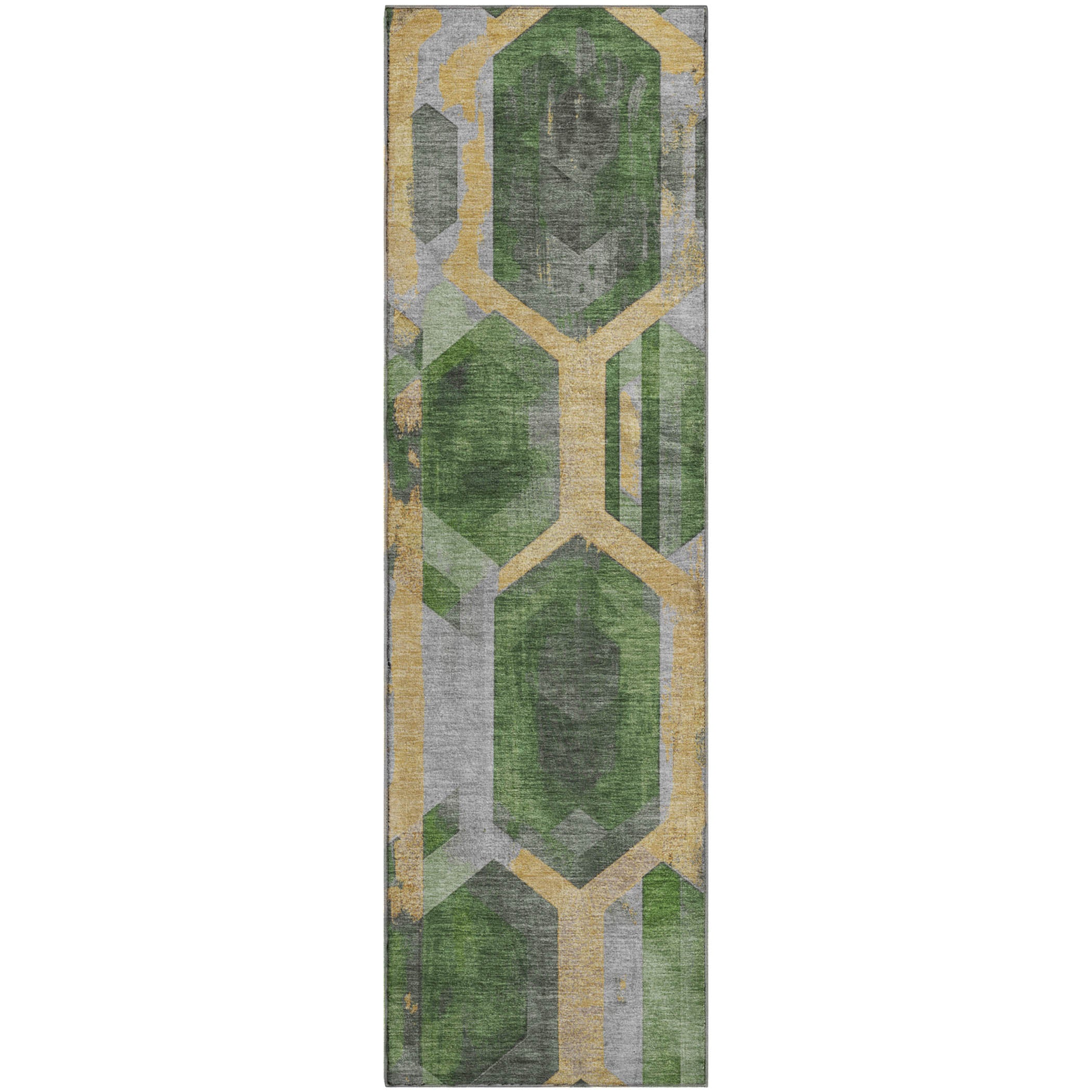 Montevideo Machine Washable Transitional Green Rug 2'3" x 7'6" #shape_Runner